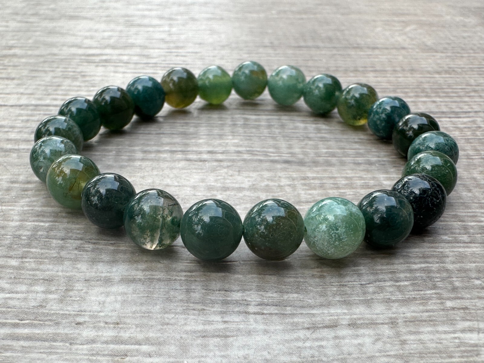 Grade A++ Moss Agate Crystal Bead Bracelet 8mm, Protective Stone, Wholesale Lot