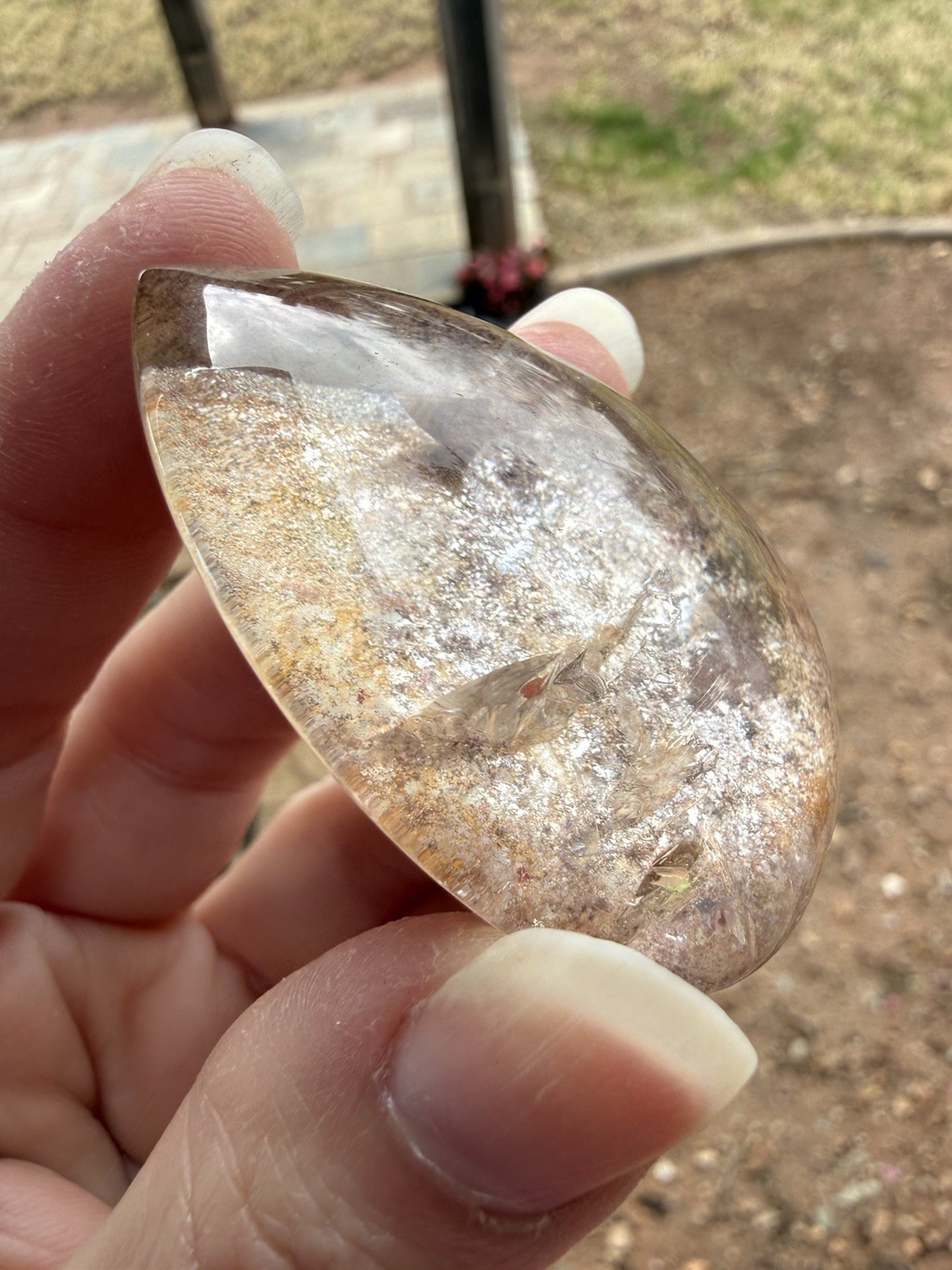 Garden Quartz Teardrop Cabochon Loose Gemstone Lodolite Crystal Cab 2in 51mm
