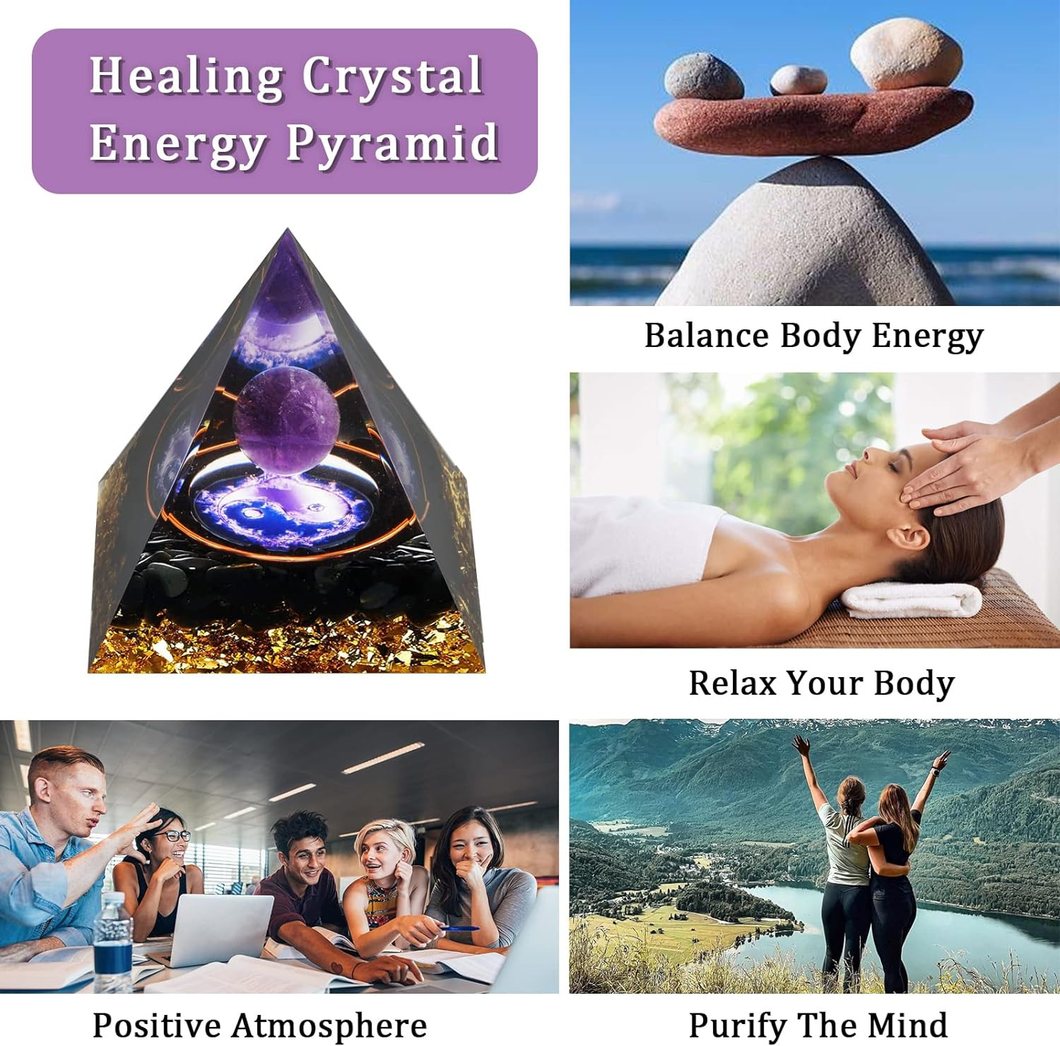 Orgonite Pyramid Amethyst Peridot Healing Crystal Energy Orgone EMF Protection