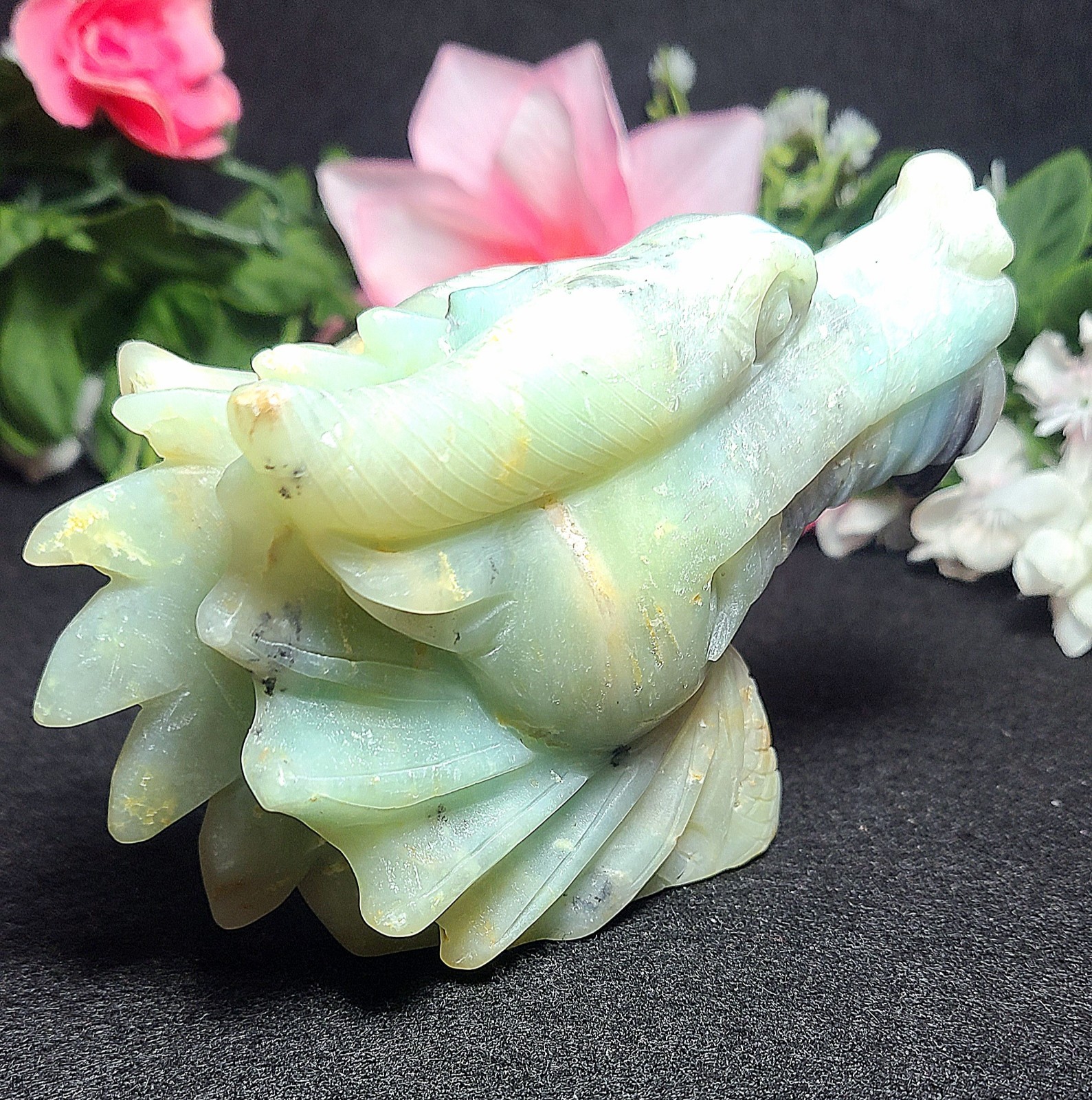 5.2″ 422g Blue Caribbean Calcite Dragon Head Crystal Skull Stone Carving Statue