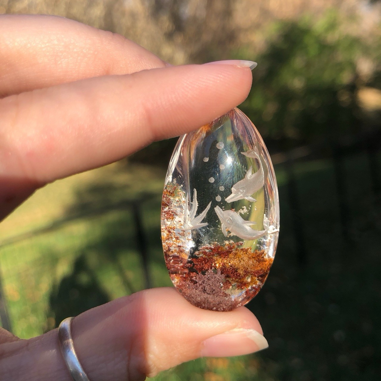 Garden Quartz Intaglio Dolphin Carving