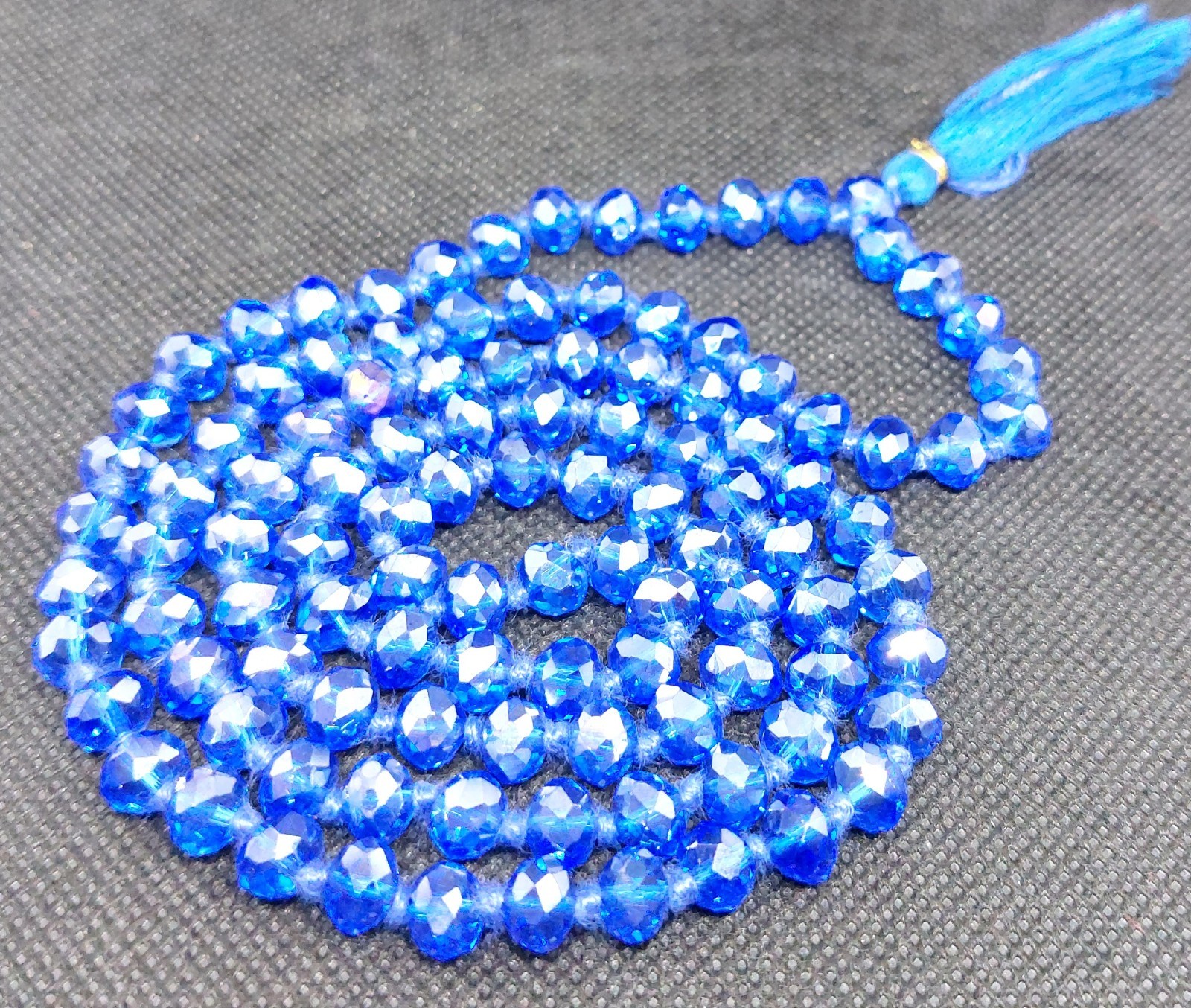 Blue Crystal Mala 109 Beads 6mm Meditation Necklace Prayer Yoga Faceted