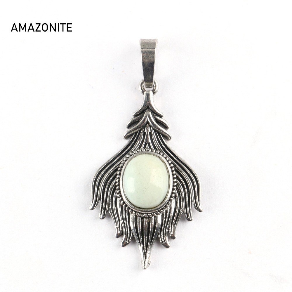 1PC Chakra Crystal Peacock Feathers Pendant Bead Gemstones Natural Healing Reiki