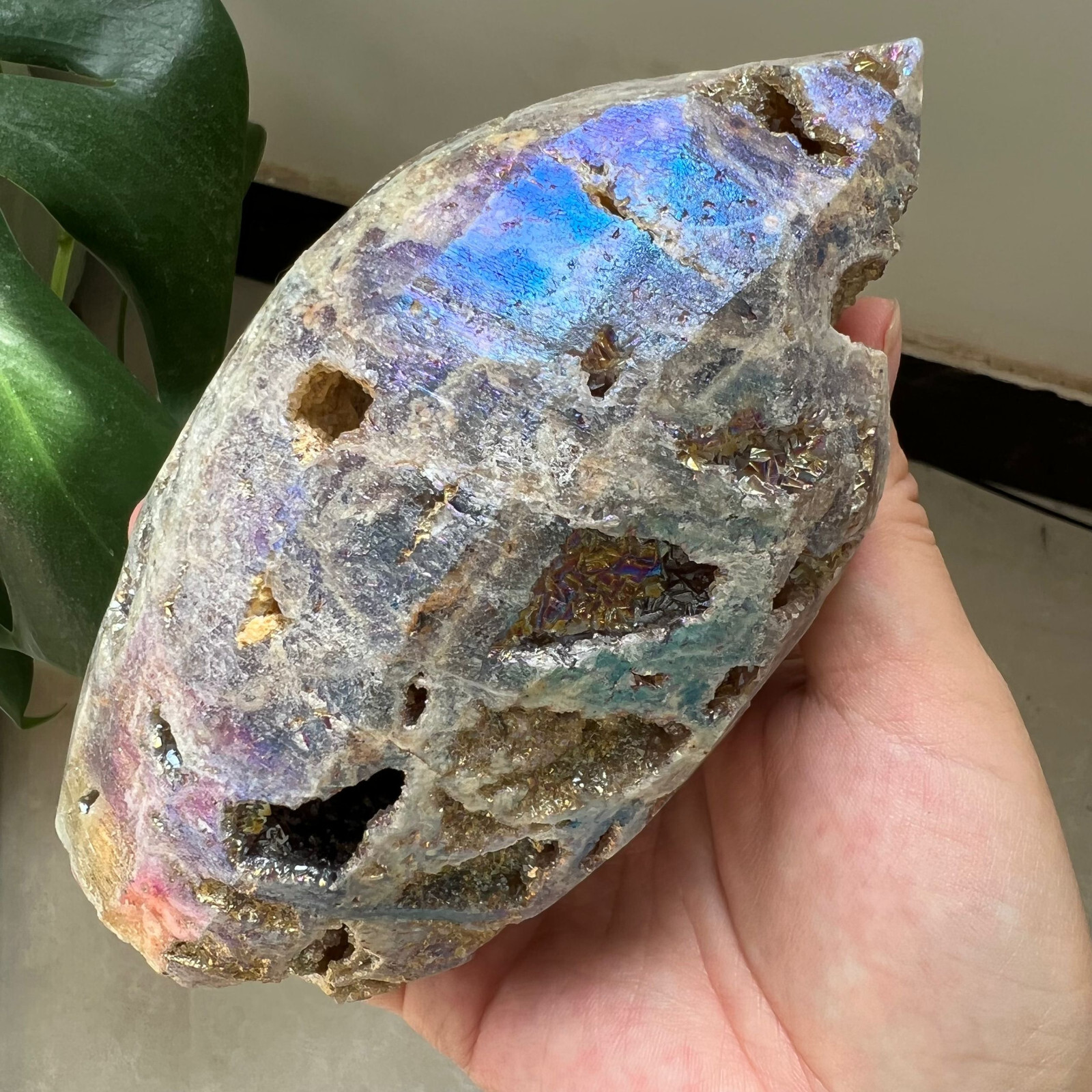 928g Titanium Angel Aura Sphalerite Geode Freeform Point Crystal Specimen