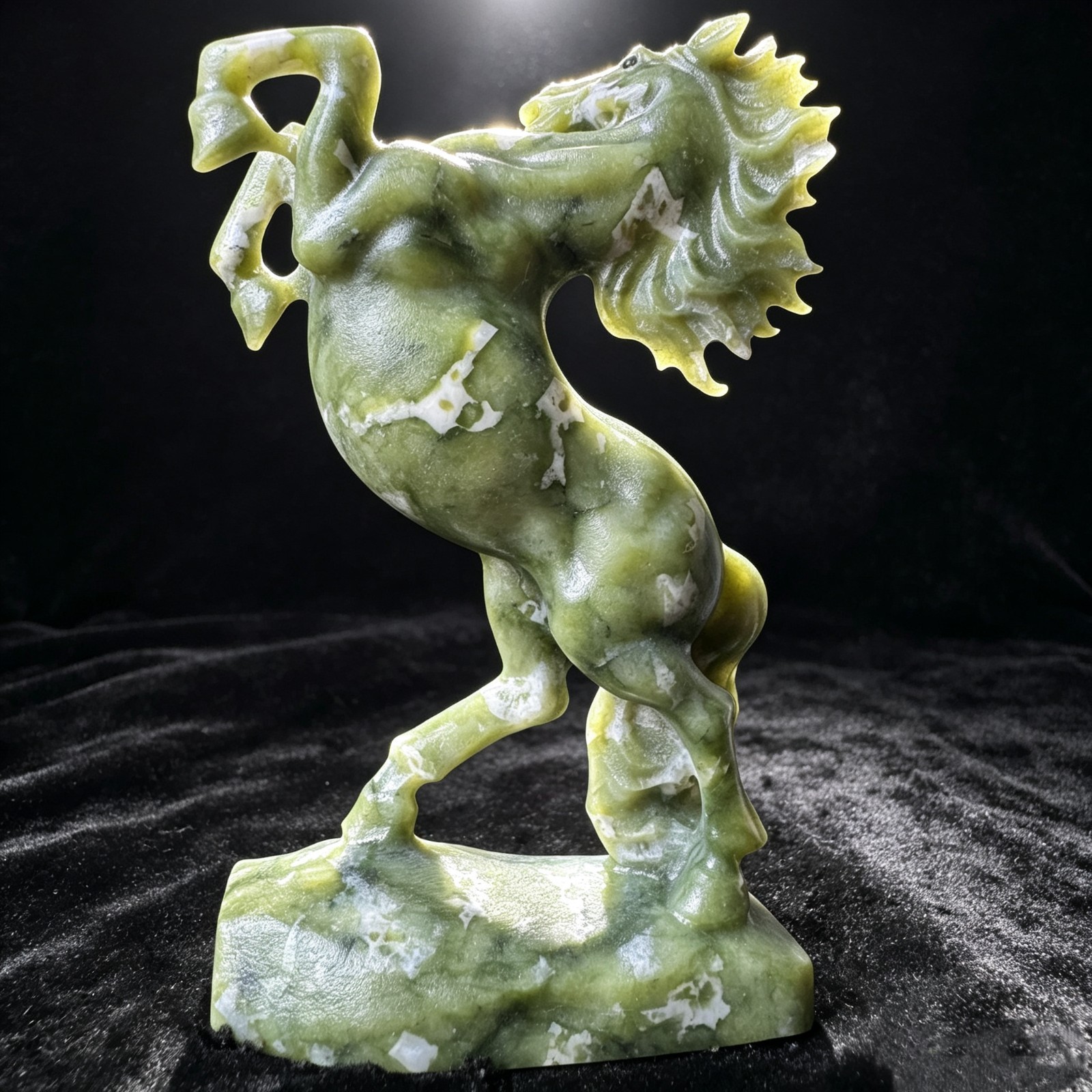 Natural Jade Horse Figurine Finely Carved Stone Animal Sculpture Desk Decor 5″