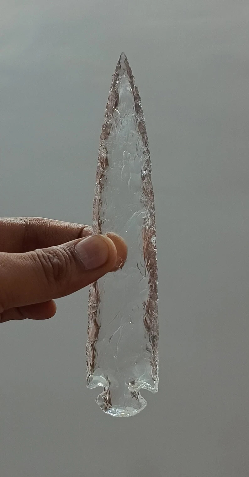 Large Rock Crystal Quartz Arrowhead, Glass Crescent Gemstone for Jewelry Making