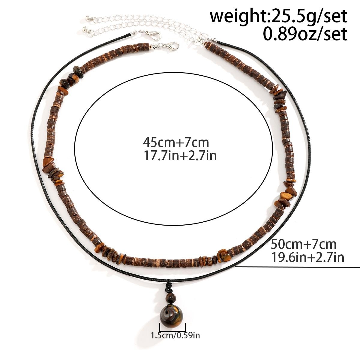 Kunjoe 2pcs Natural Stone Pendant Necklace Vintage Wood Beads for Men