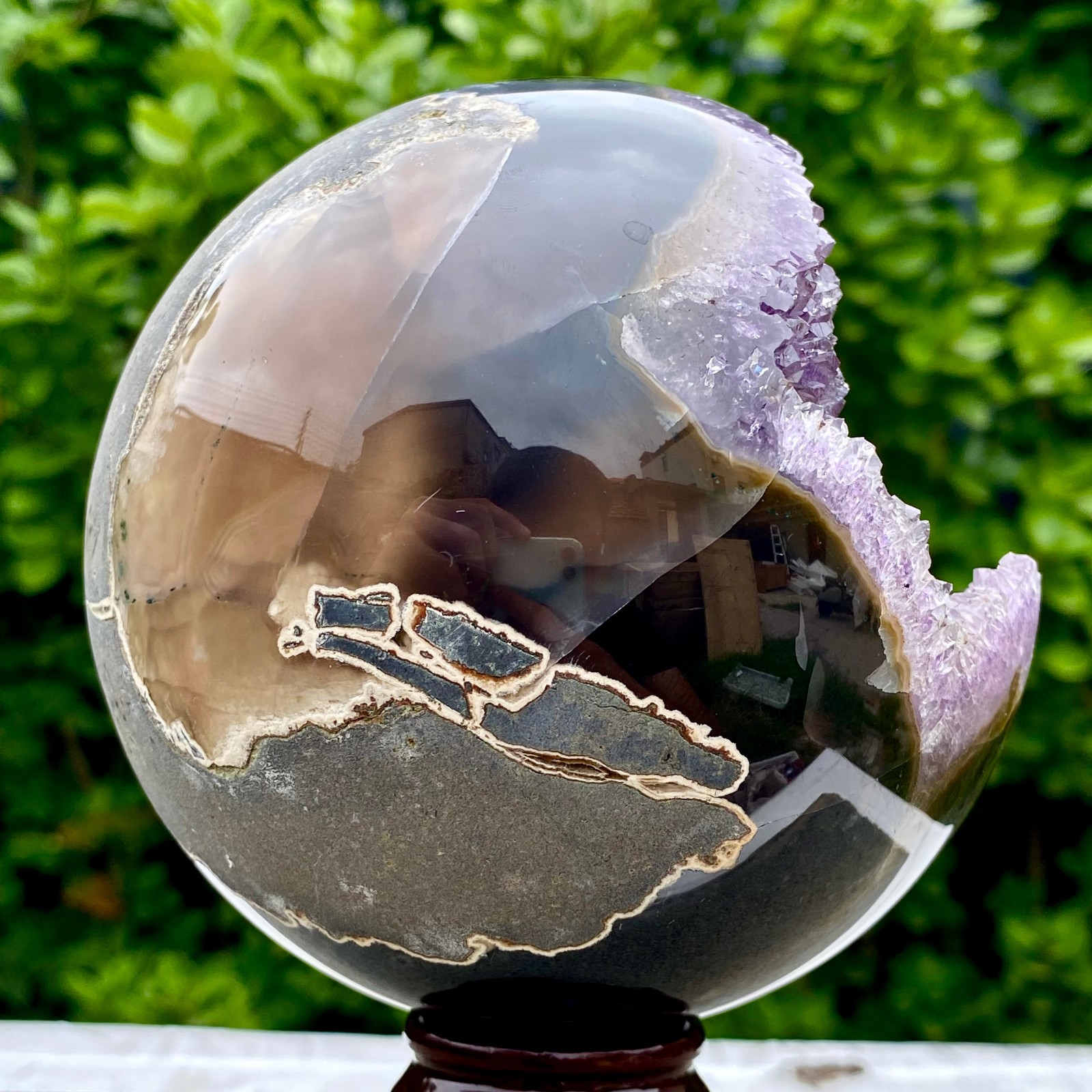 3.9LB Amethyst Agate Sphere Polished Healing Crystal Ball Home Feng Shui Ornam