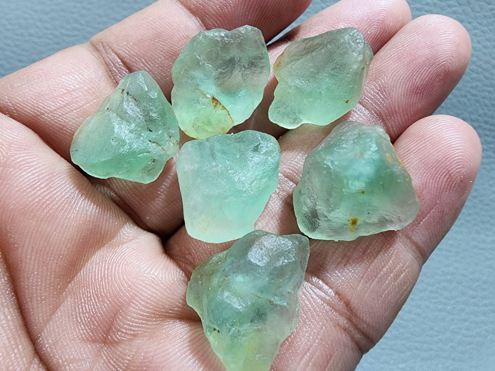 6 Pcs Excellent A+ Green Fluorite Rough Gemstone Crystal Rough Raw Size 19-21 MM