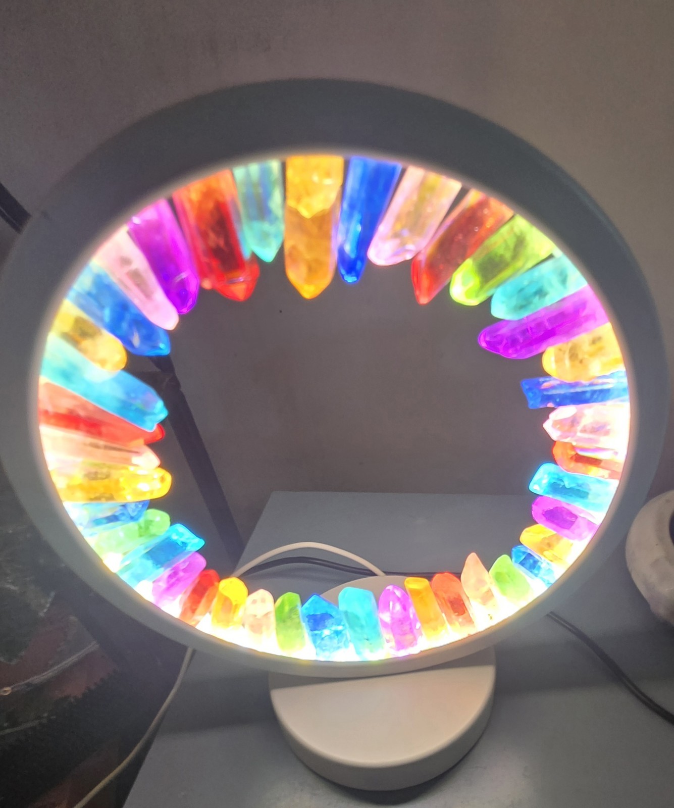 Clear Quartz Lamp Rainbow after the storm, multicolor USB by Conscious Items