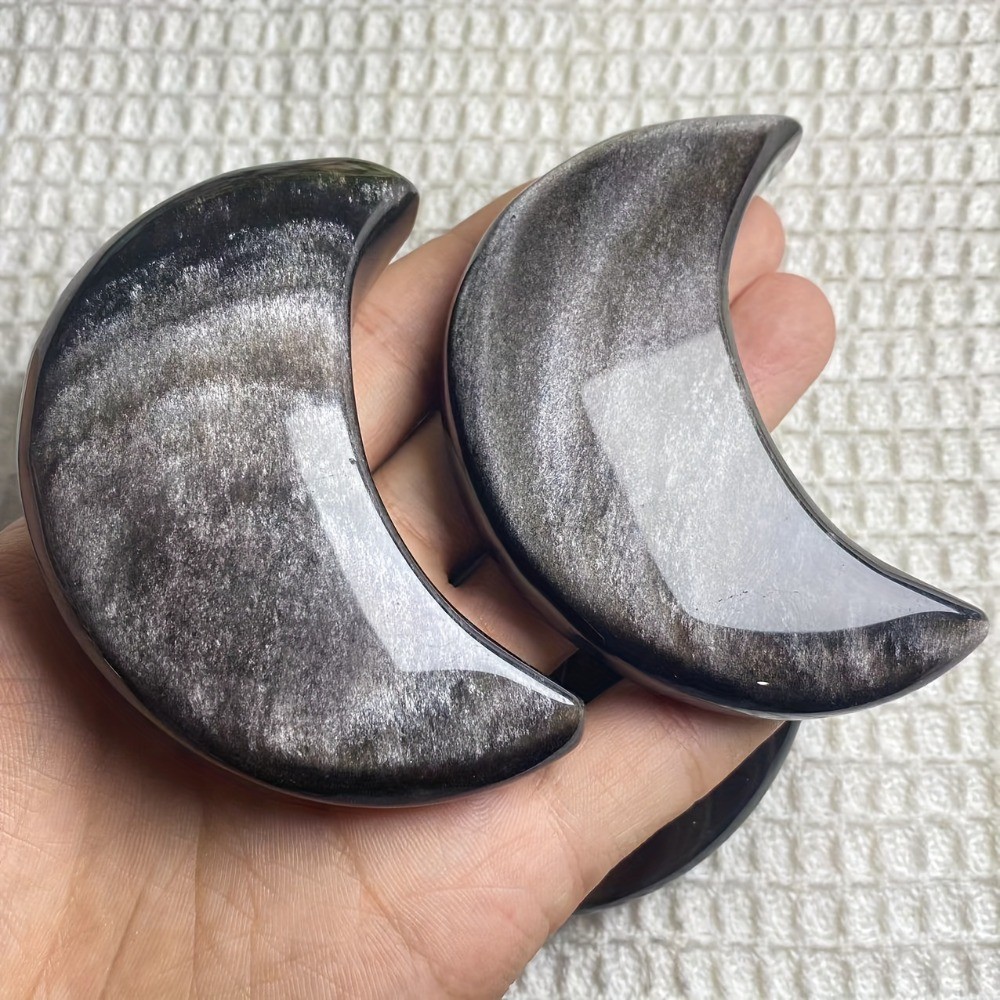 Random Silver Obsidian Moon Crystal Handcrafts Quartz Rock Healing Decor Gift