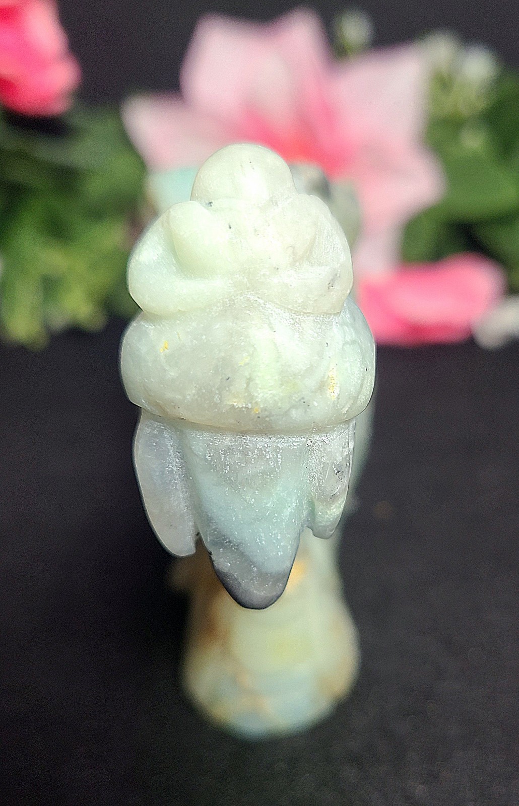 5.2″ 422g Blue Caribbean Calcite Dragon Head Crystal Skull Stone Carving Statue