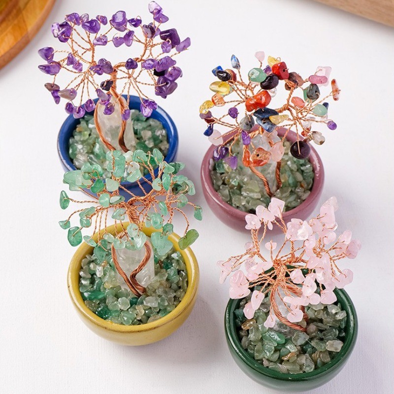 Handmade Copper Wire Wrapped Natural Crystal Tree w/Ceramic Bowl – Lucky Energy