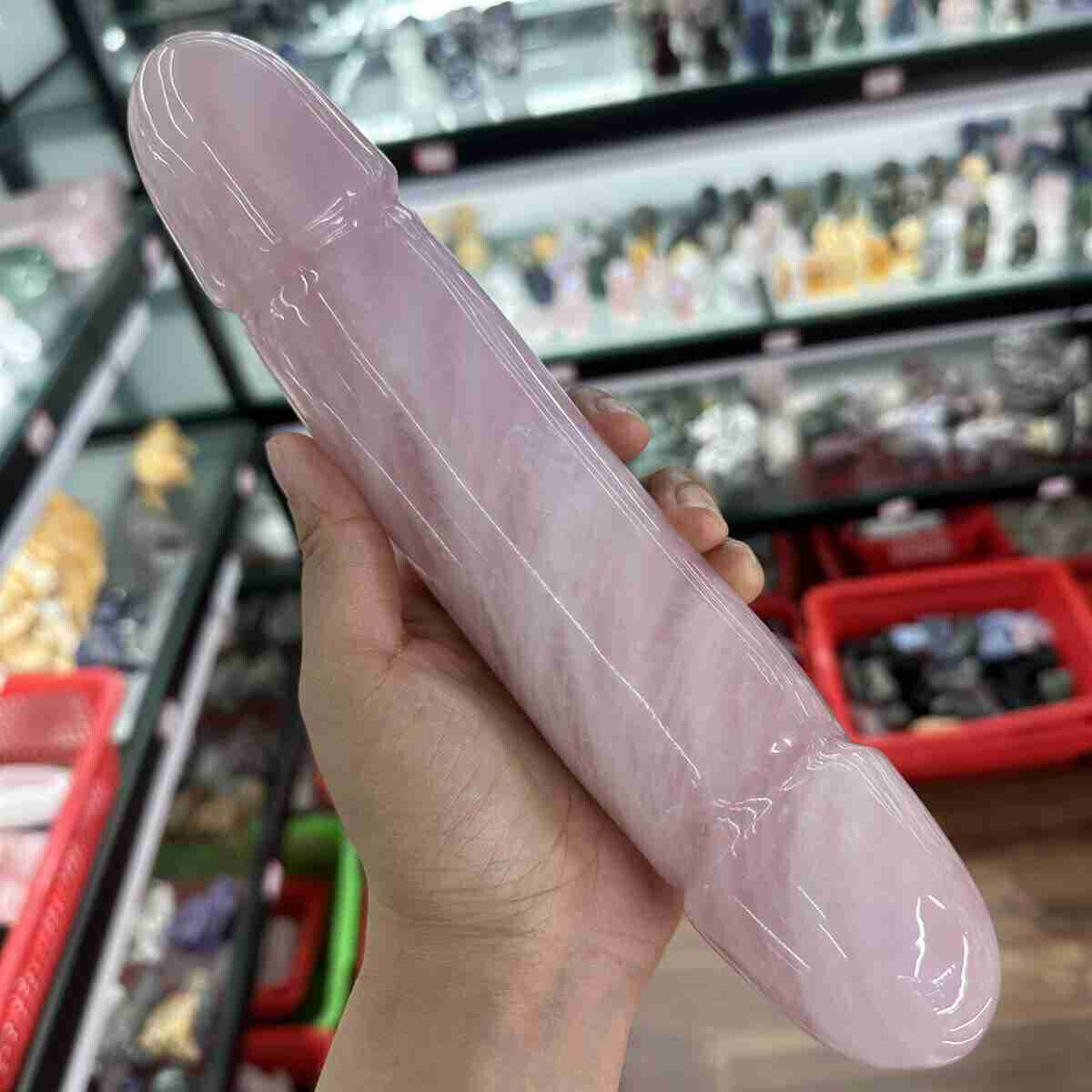 1PC natural pink rose quartz Male penis crystal carved healing skull gift decor