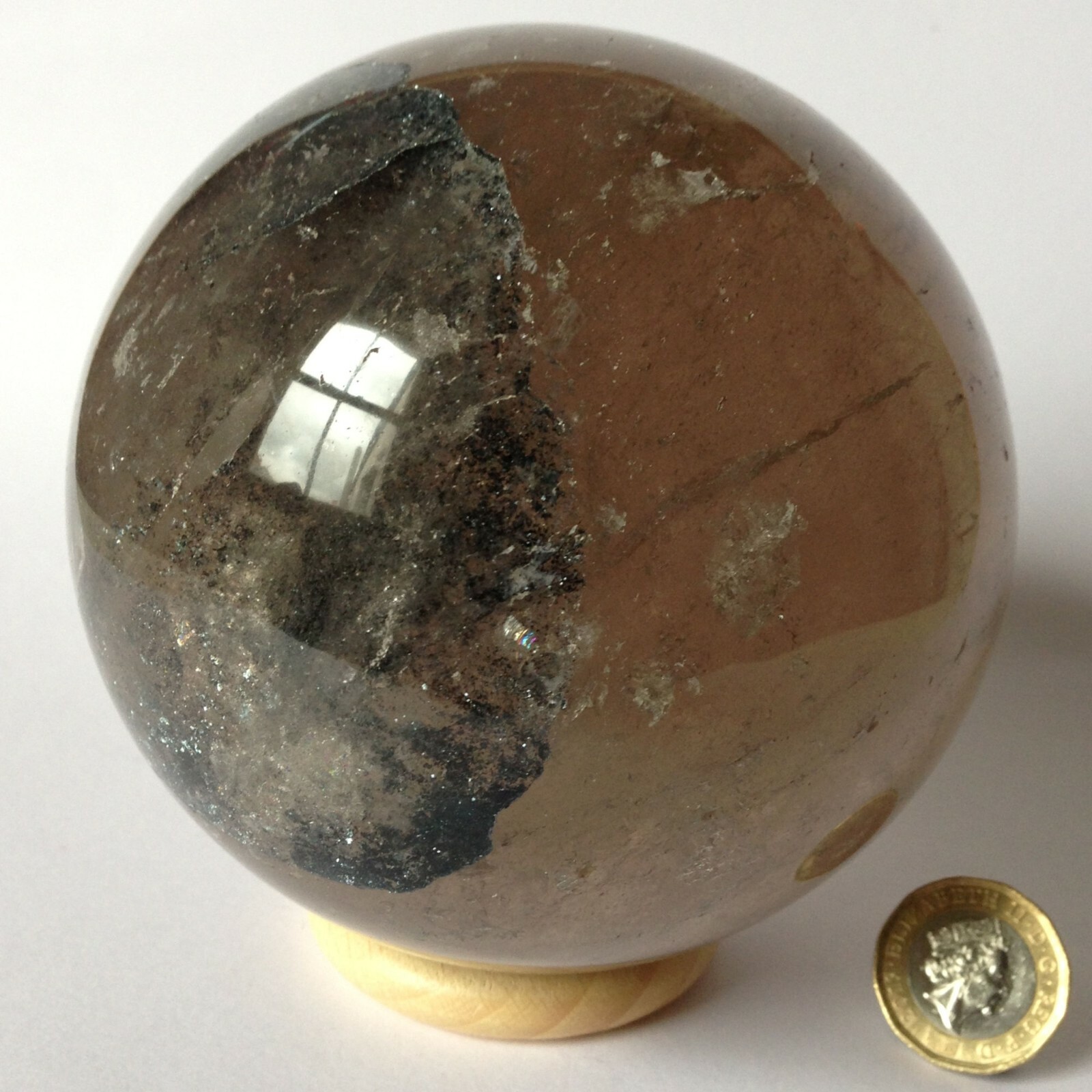 Large Smoky Quartz Crystal Ball Sphere with Haematite Inclusions 1.896Kg 10.74cm