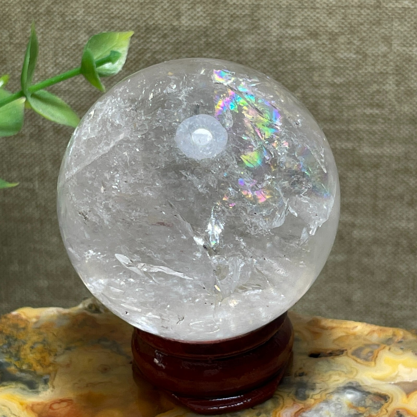 Natural White Crystal Clear Quartz Crystal Sphere Ball Healing rainbow 41mm A6