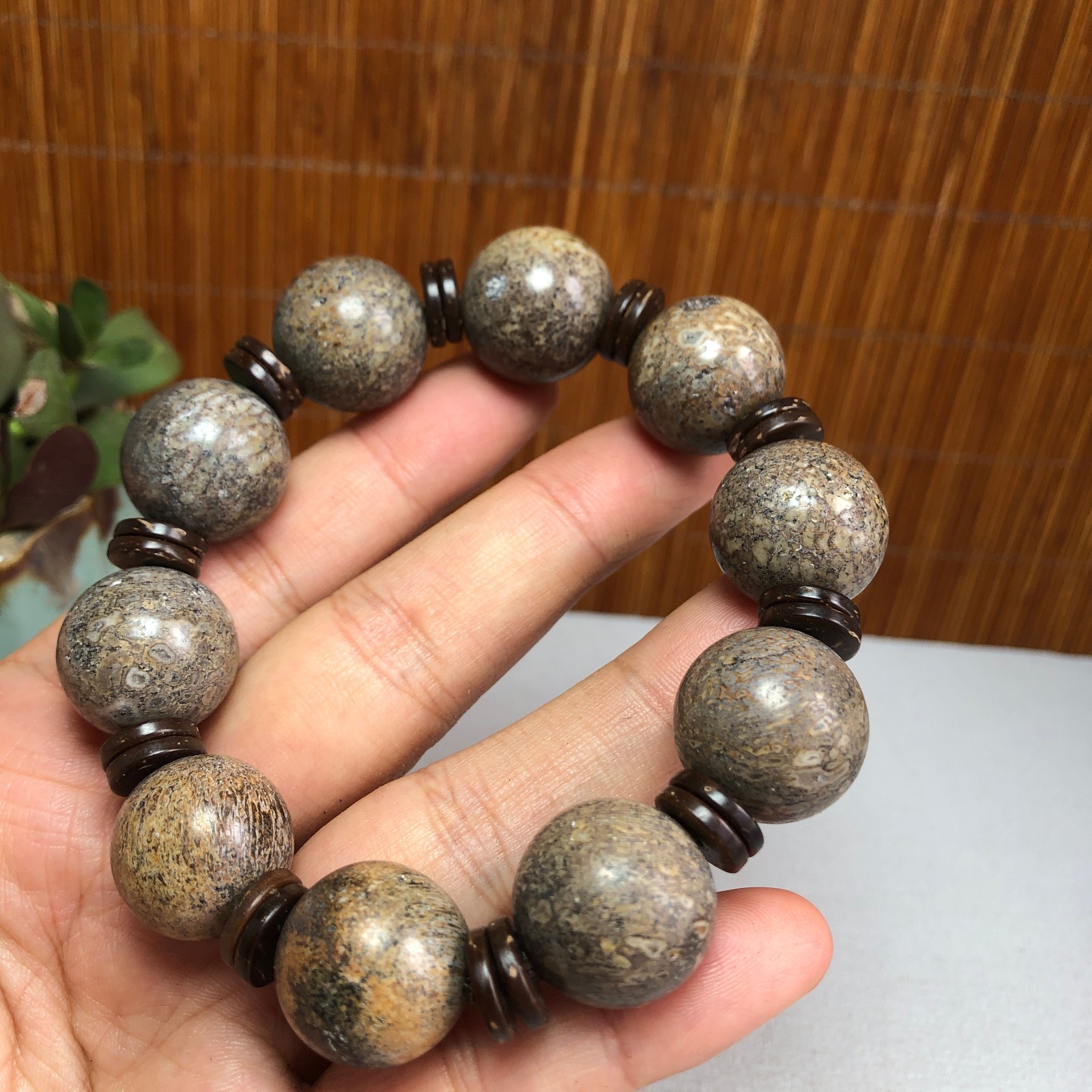 17+mm Natural dinosaur bone gemstone Crystal chain bracelet Specimen 87g A1077