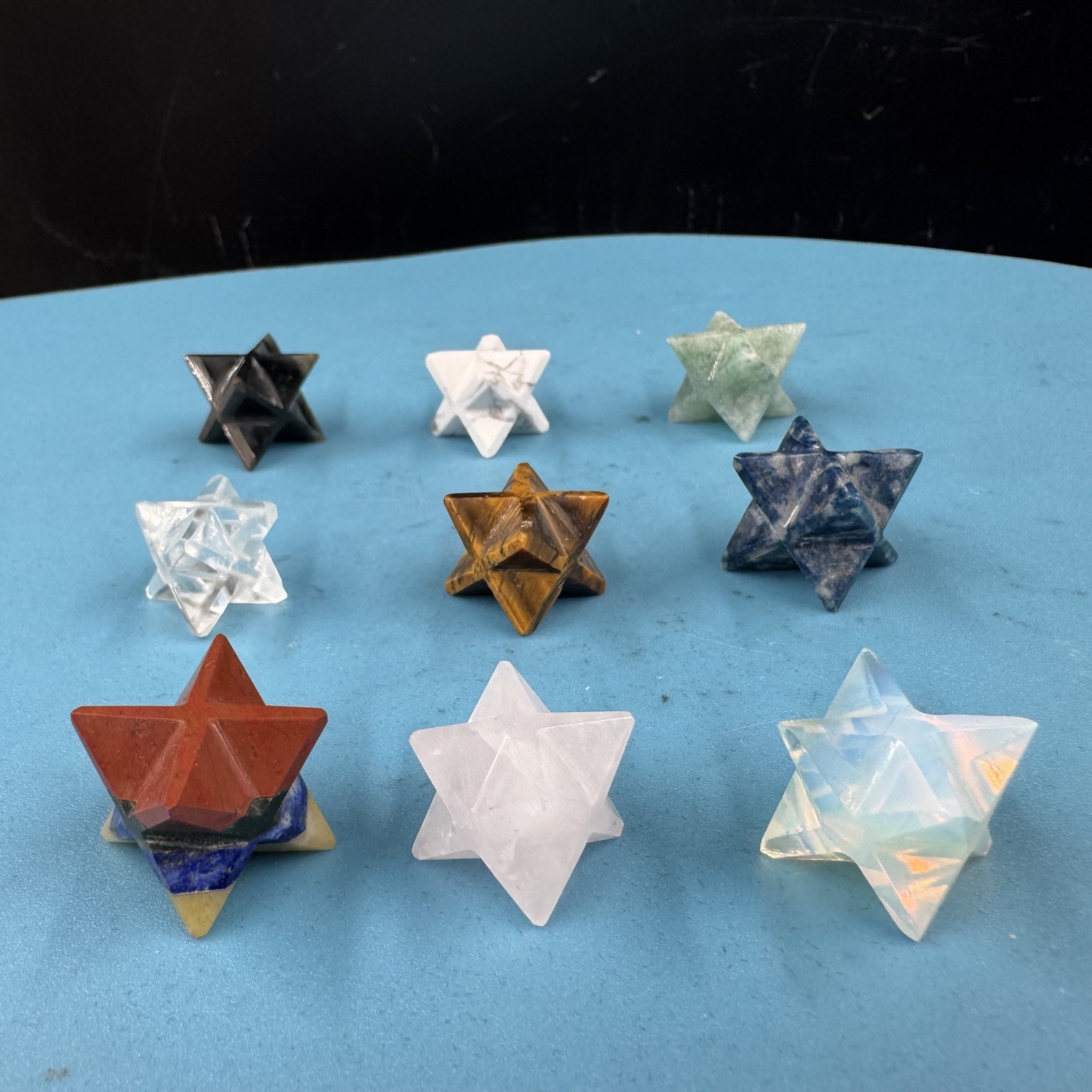 Set of 9 Merkaba Star Crystals in Velvet Gift Bag Mixed Gemstone Collection