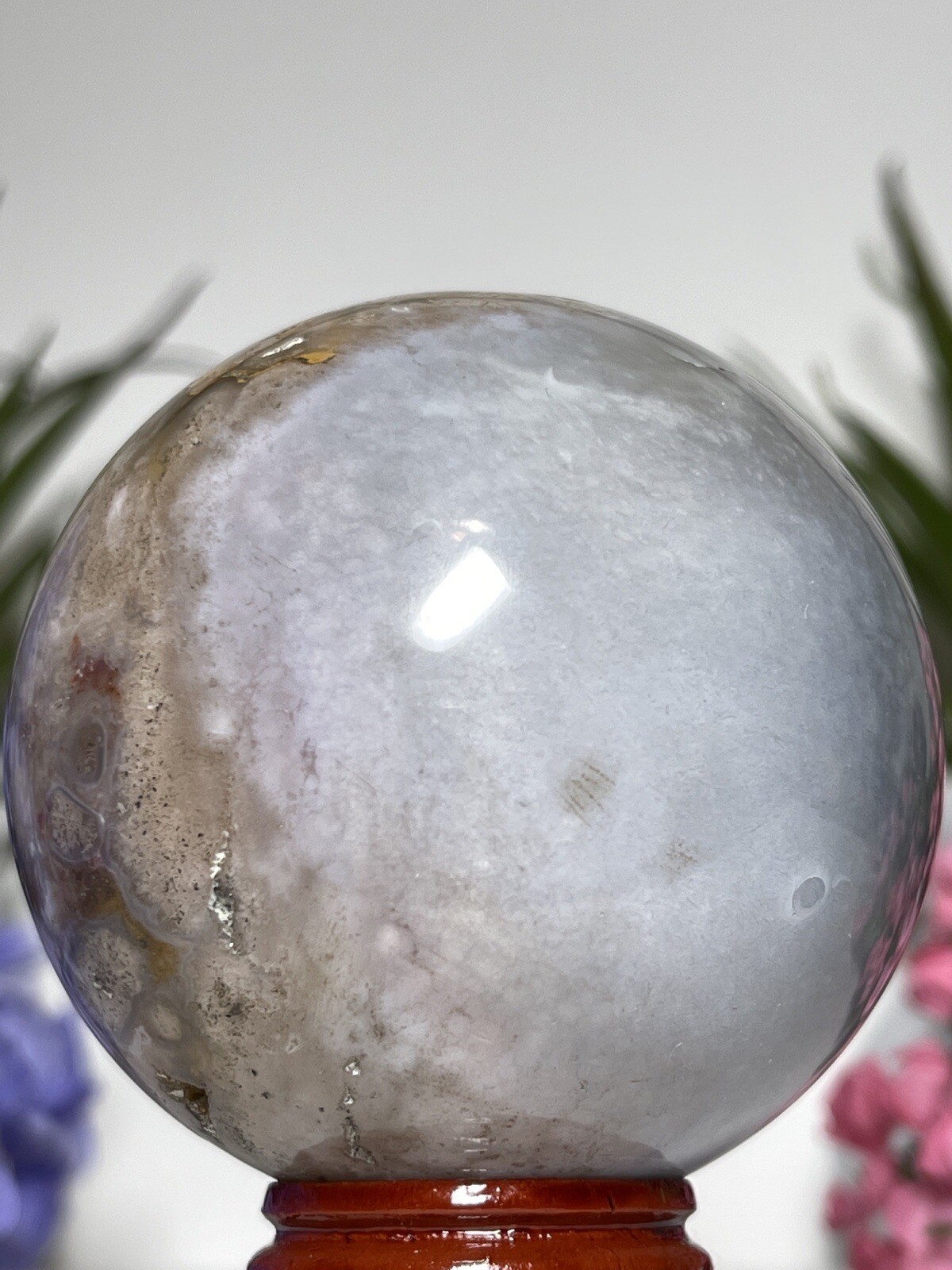 61mm FLOWER AGATE SPHERE – Mineral Cherry Blossom Pink Blue Chakra Witch Crystal