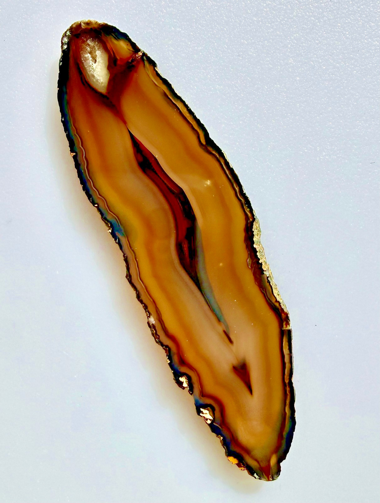 Polished Natural Geode Translucent Crystal Agate Slice Tan Banding 51grs & 5″L