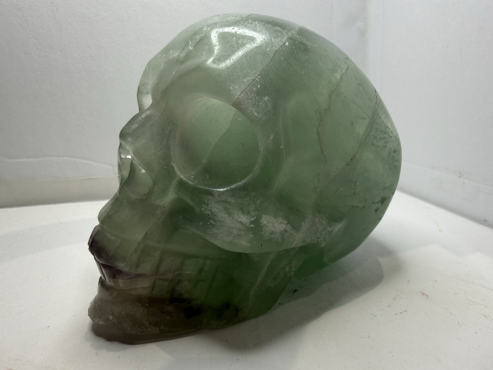 Large Natural Green And Purple Fluorite Crystal Carved Polished Skull 1lb 13oz