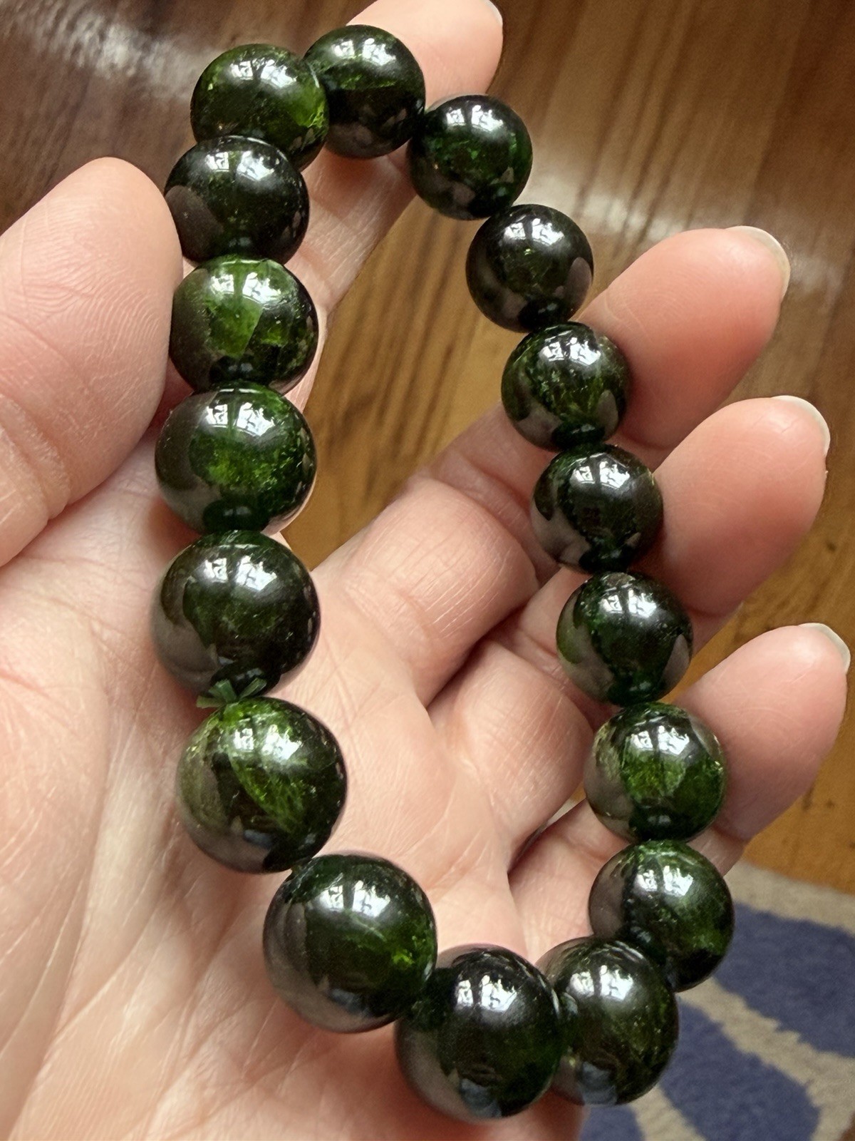 12mm Natural Chrome Diopside Crystal Bracelet 7.5”-7.75” Wrists