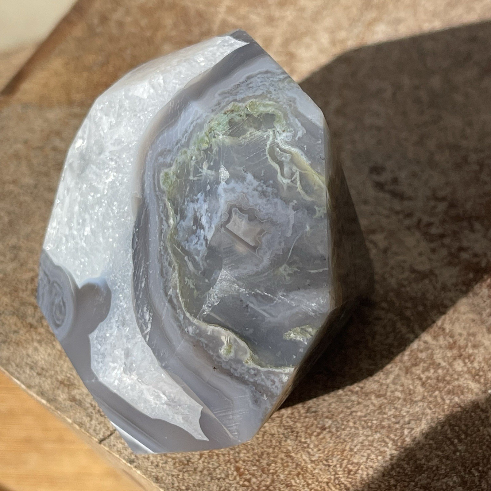 Natural Green Moss Agate Diamond w/ Chalcedony Quartz • Crystal Stone Home decor