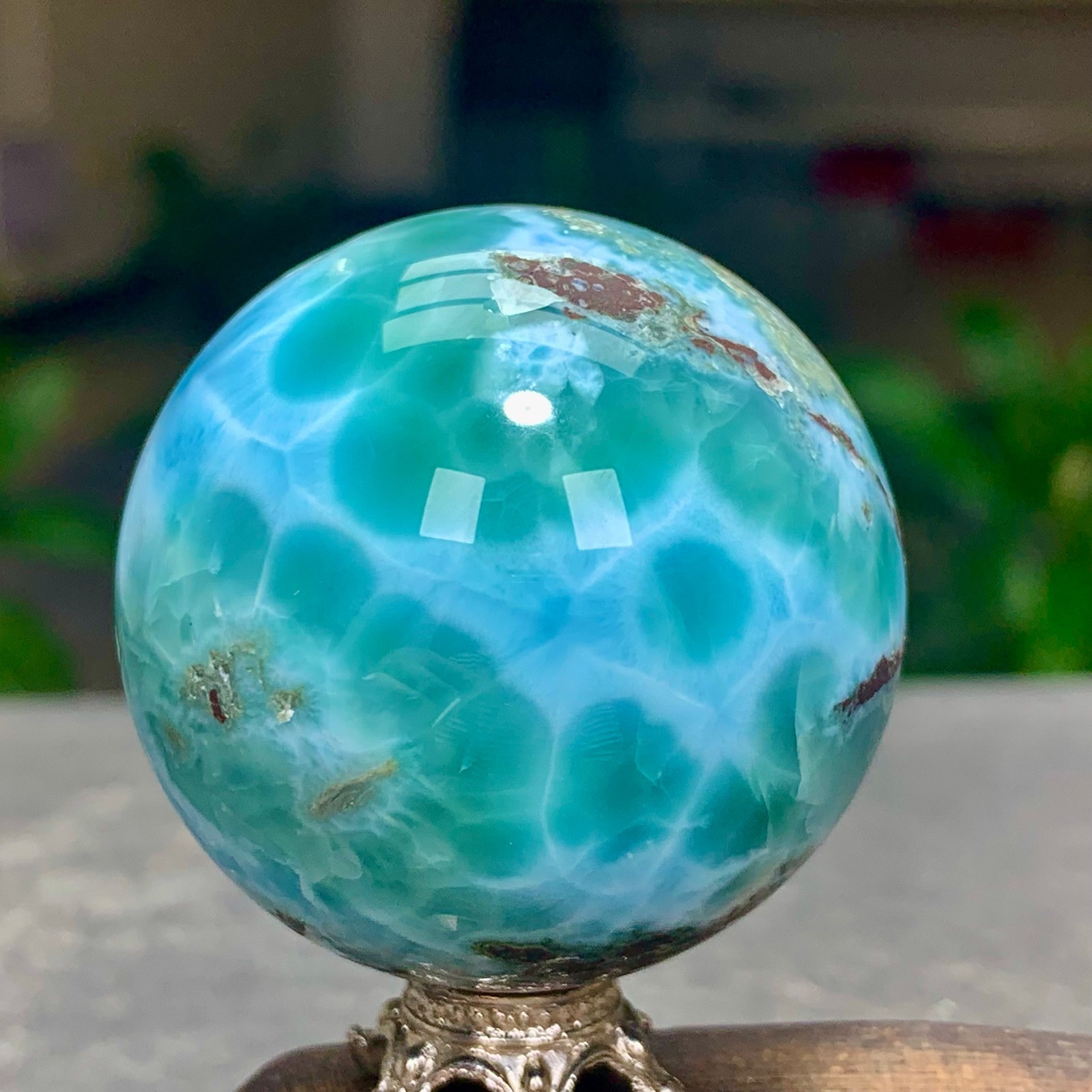 104G Natural larimar Gorgeous rough Crystal Sphere Ball Healing