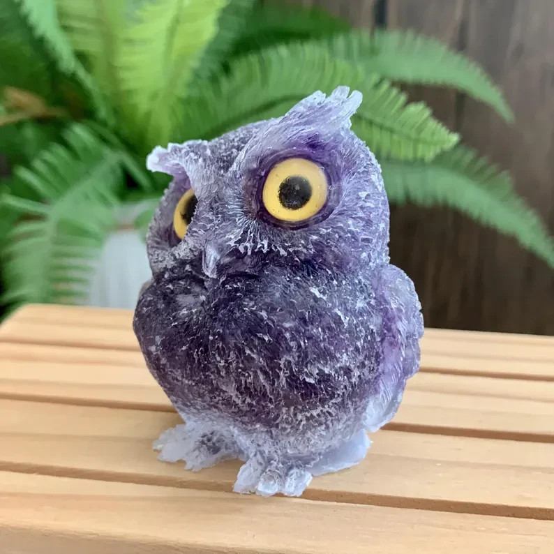 Natural Amethyst Crystal Orgone Owl Figurine Statue Carving Home Decor 2.5″