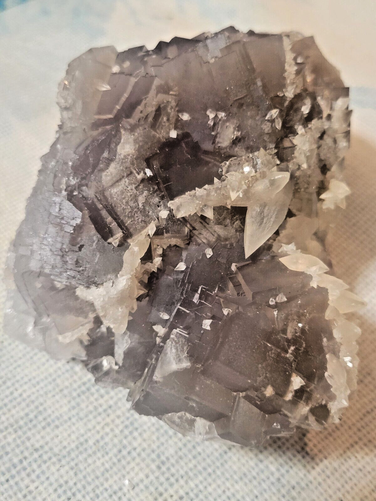 736g Beautiful Purple Fluorite Quartz Crystal Cluster Mineral