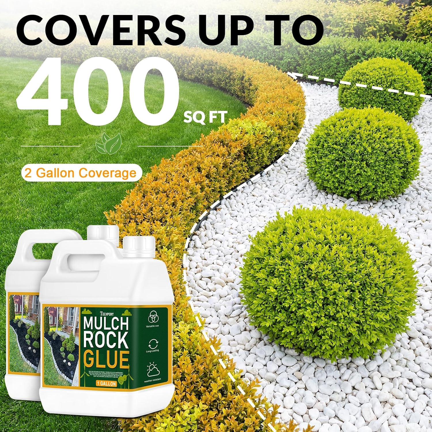 Mulch and Rock Glue for Landscaping, 2 Gallon Concentrate Landscape Glue for Rub