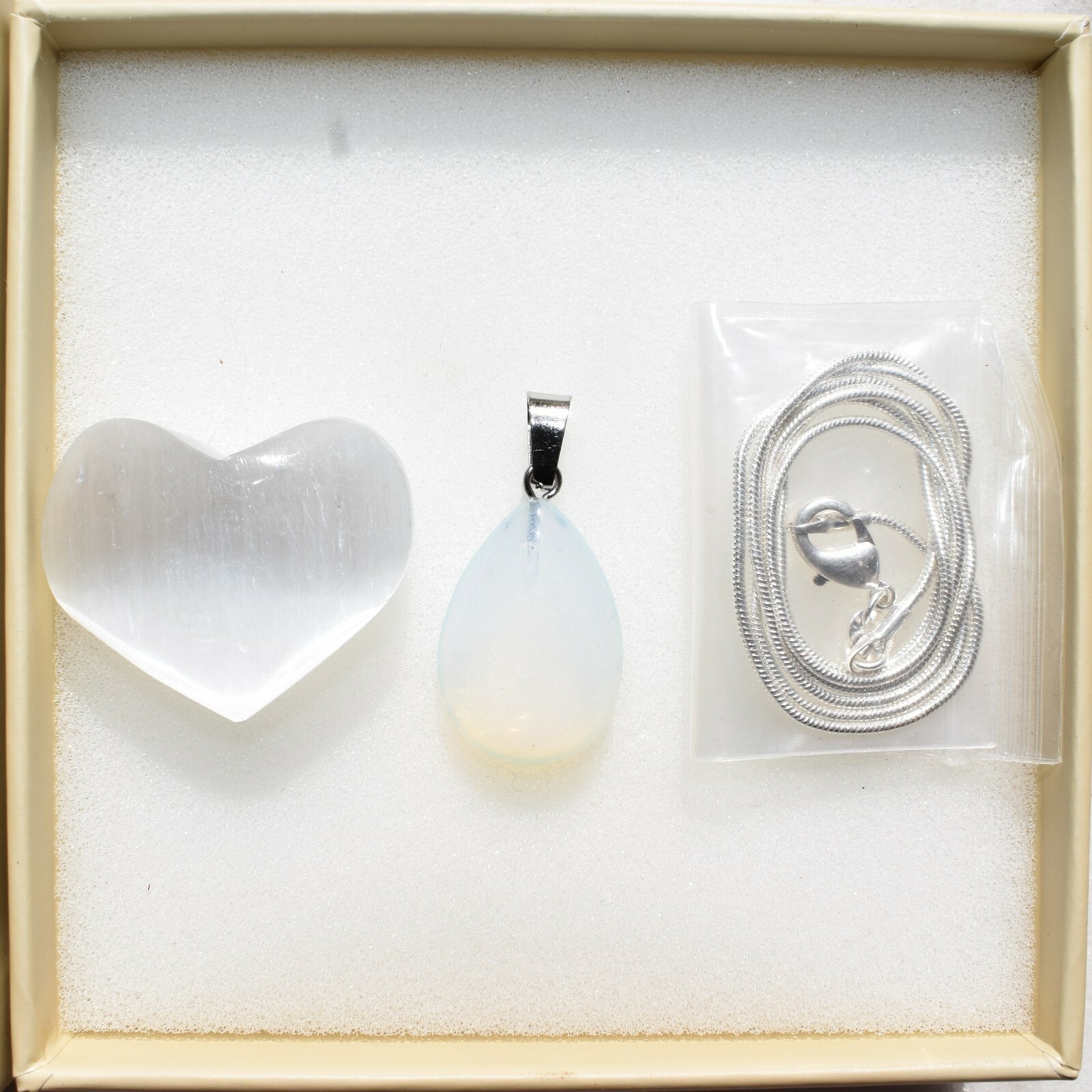 Charged Radiant Opalite Teardrop Pendant + 20″ Stainless Steel Chain + Charger