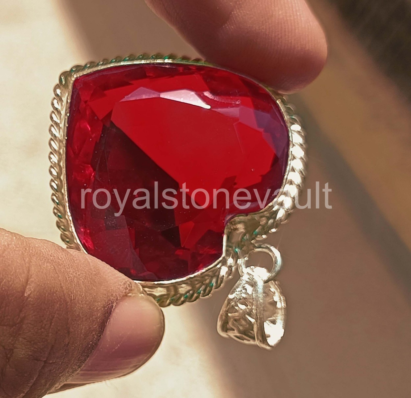 107 CT Natural Red Ruby Heart Shape 925 Silver Pendant IGL Loose Gemstone 6JHI