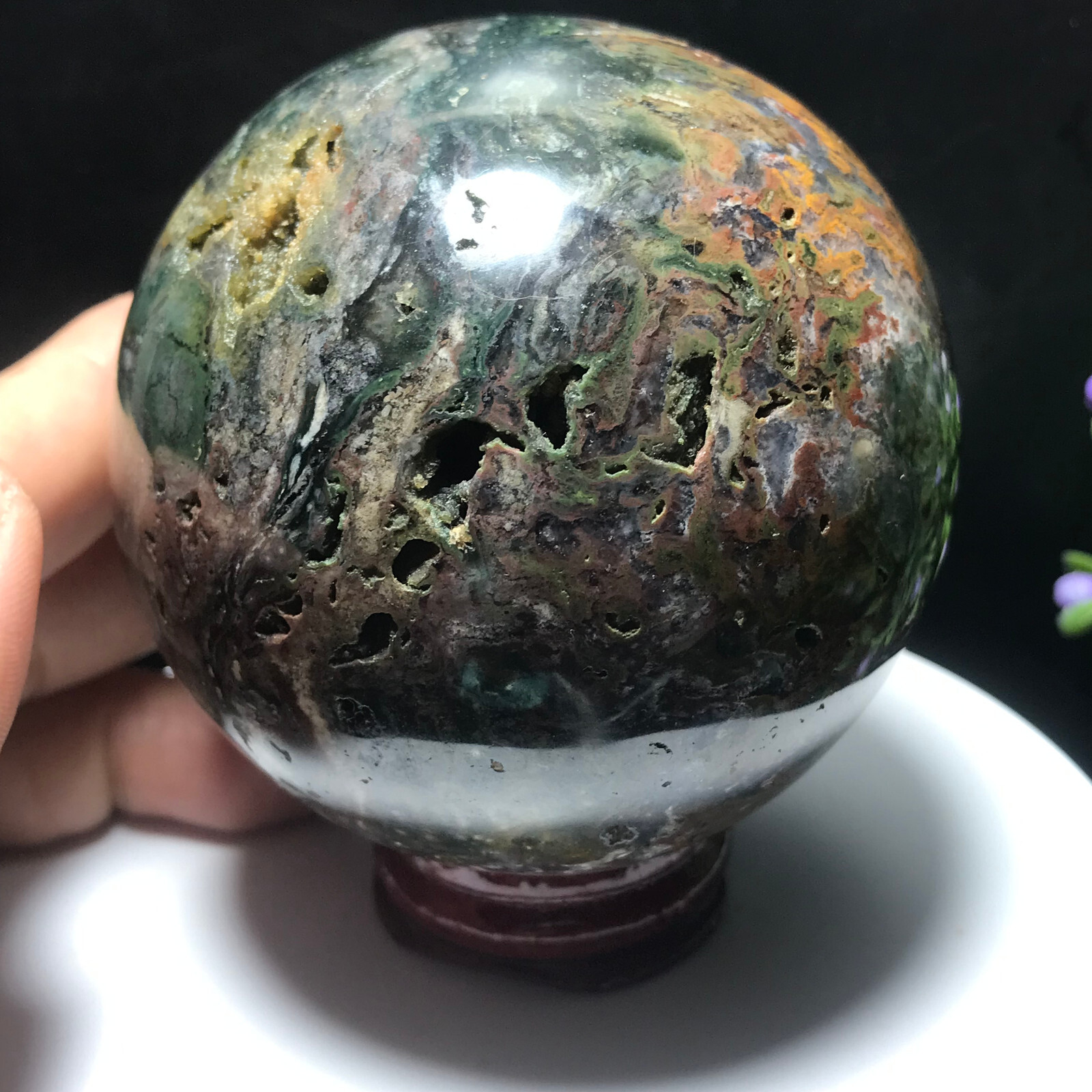 515g 73mm Colourful Ocean Jasper Quartz Crystal Ball Specimen Healing 63