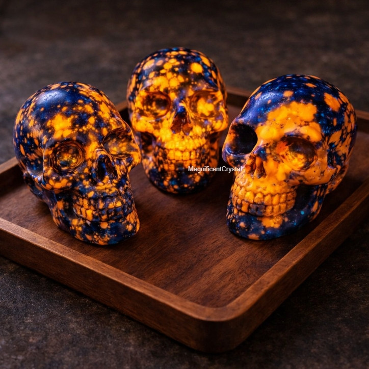 2PCS Yooperlite Skull Hand-Carved UV Reactive Sodalite Quartz Crystal Stone Deco