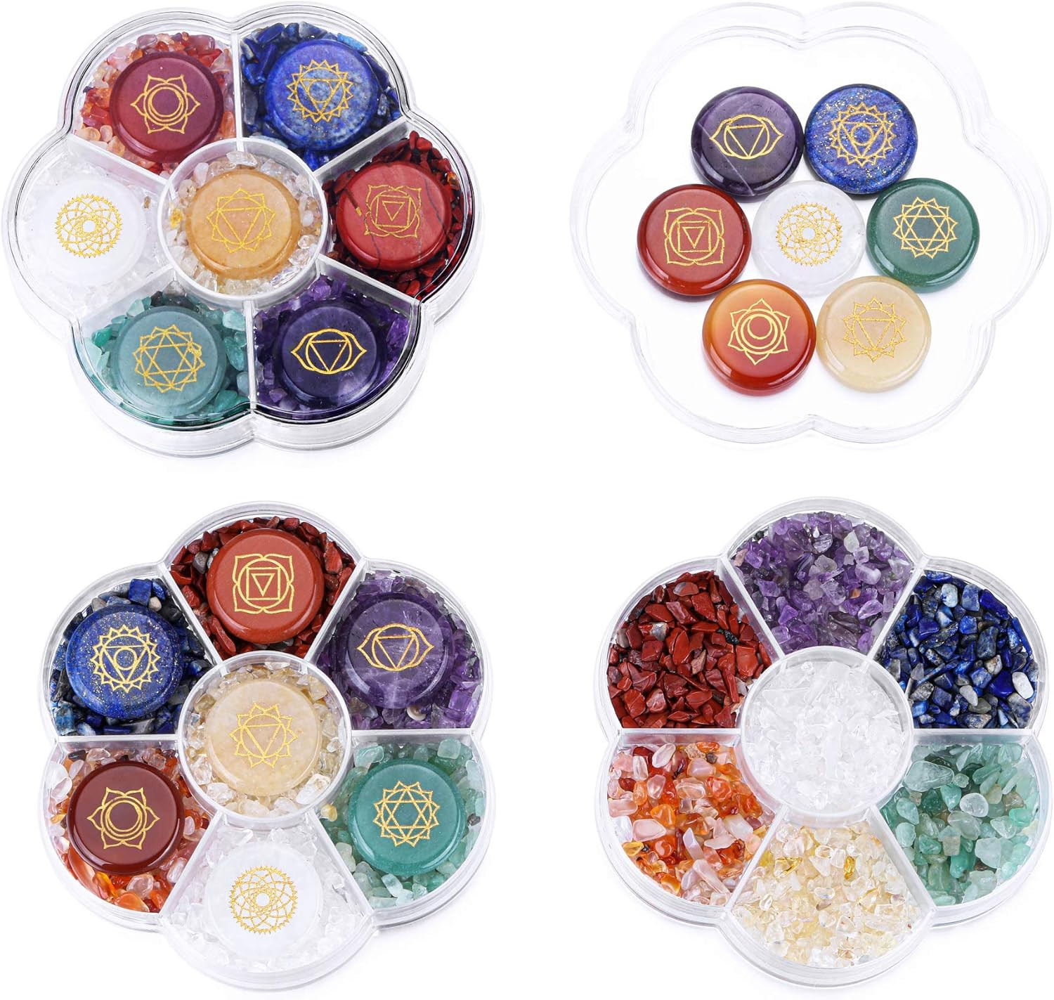7 Chakra Crystal Stones Set Engraved Symbols Tumbled Polished Reiki Wicca Gift