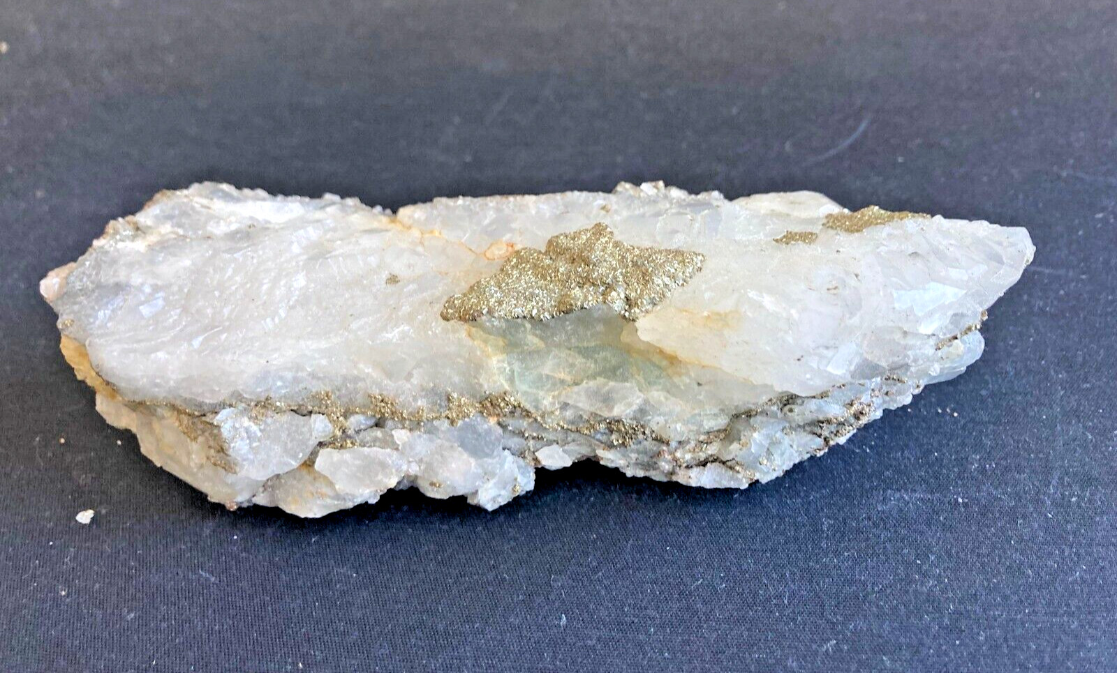 Natural Mineral Collectable Pyrite – Fools Gold in White Quartz 6″ x 2″ x 2″