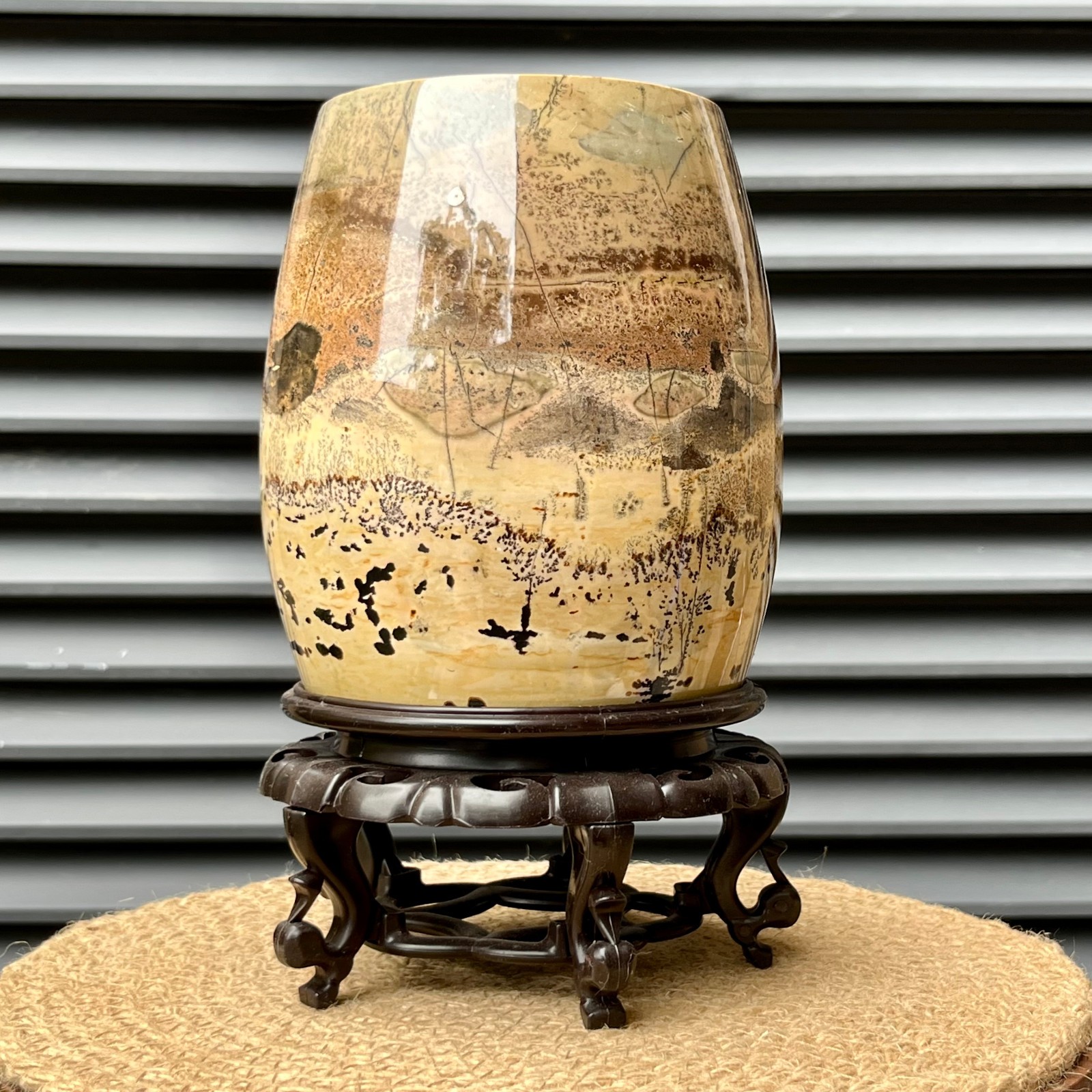 Polished Landscape Stone Vase Brush Pot Crystal Mineral Home Office Decor