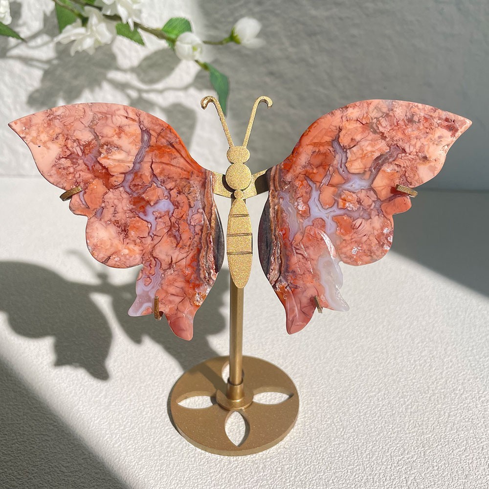 Carved Crystal Butterfly on Stand Natural Healing Stone Figurine Home Decor Gift