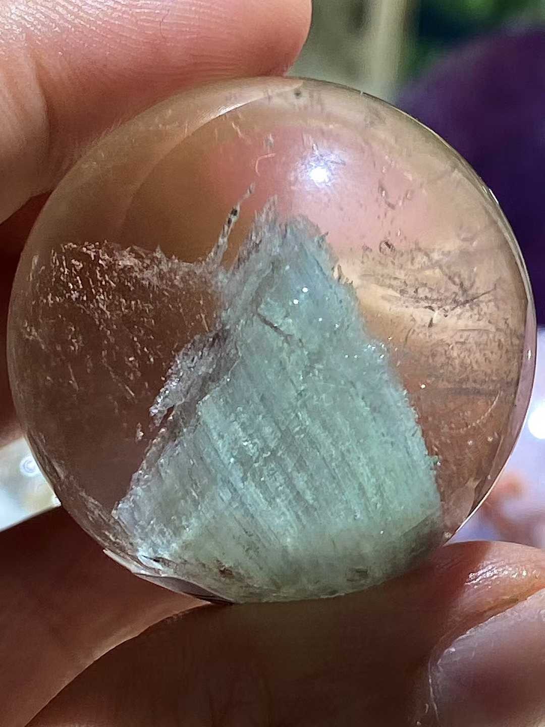 34mm Natural Green Ghost Quartz Sphere Crystal Ball Mineral Reiki Decor +Stand