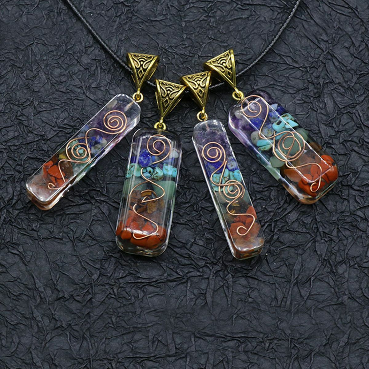 7 Chakra Energy Generator Pendant Copper Coil Orgonite Necklace HANDMADE Rainbow