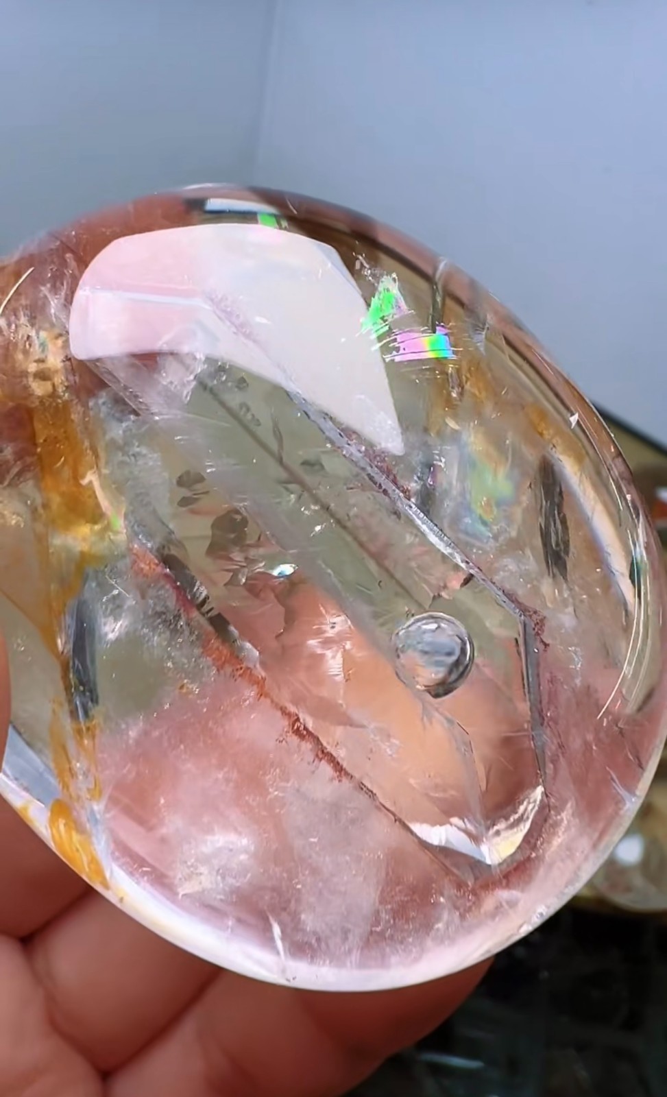 50*42*26mm Natural Enhydro Quartz Moving Water Drop Specimens Palm Reiki