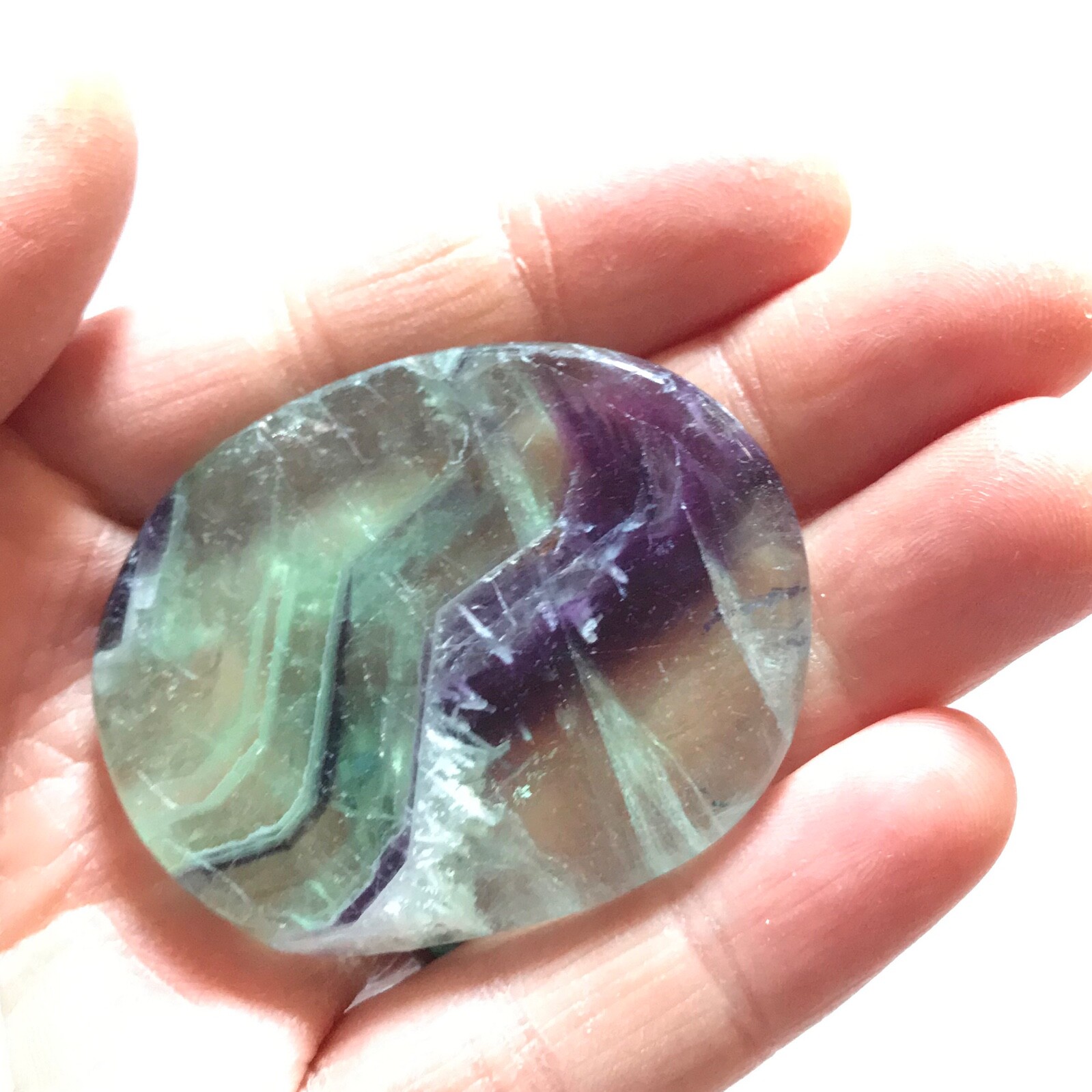 Natural Rainbow Fluorite Palm Stone Rock Crystal Healing Reiki Polished Worry St