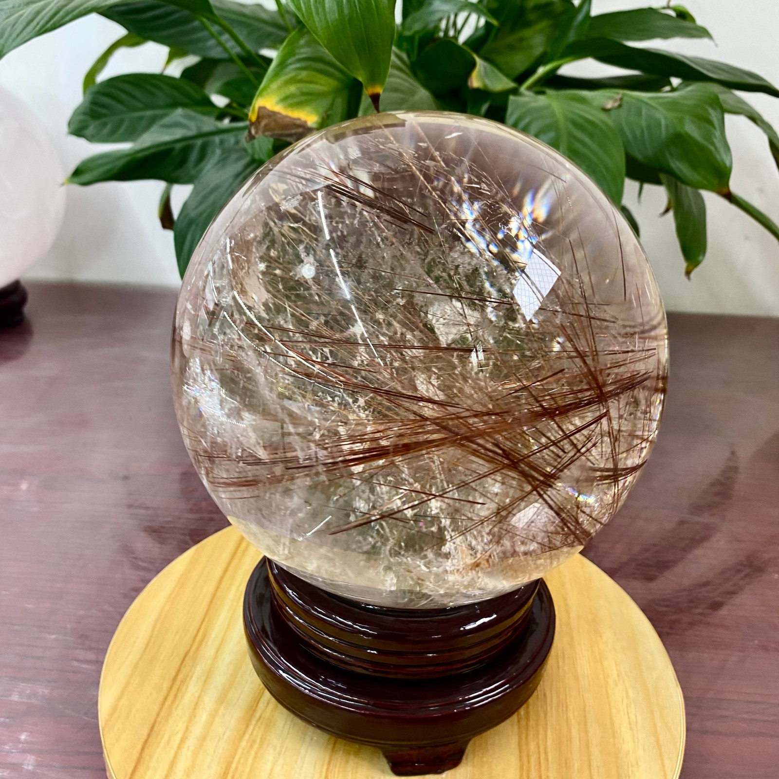 17.9LB Top Natural Copper hair quartz Sphere Crystal Energy Ball Reiki Healing