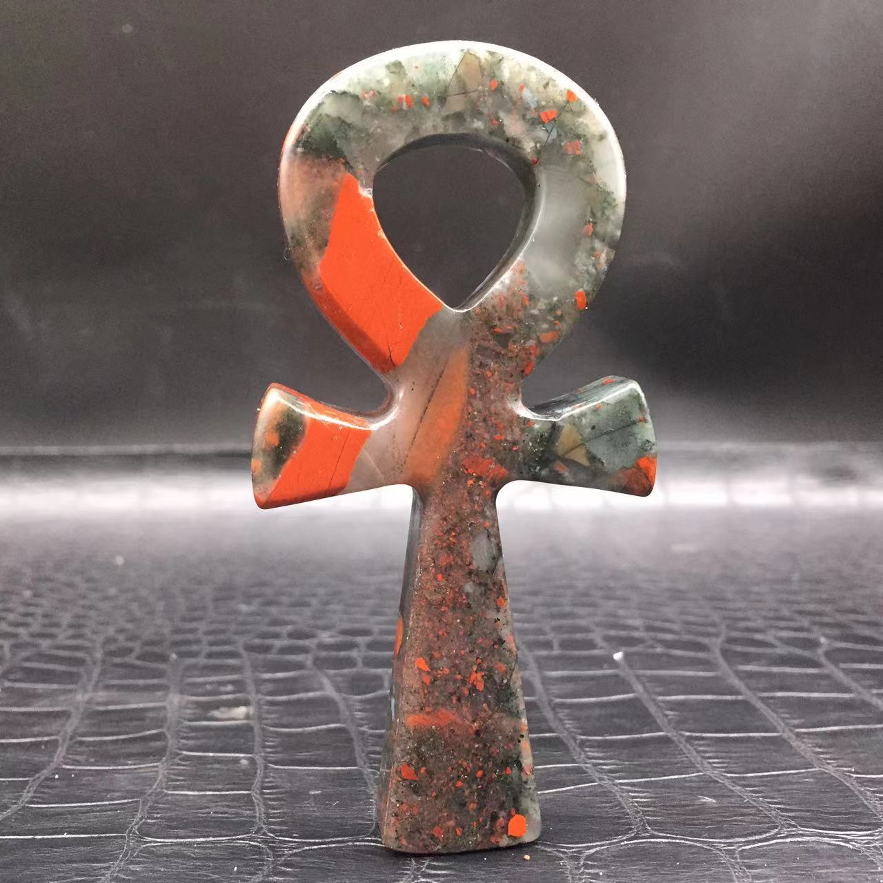 Natural African Blood Stone Ankh Quartz Carved Cross Pray Healing Decoration 1Pc