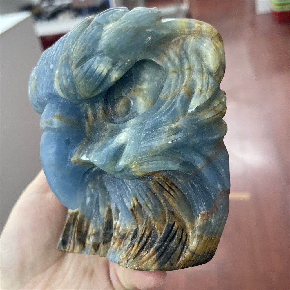 1.6LB 4.2″Natural A+Blue Onyx Eagle Statue Crystal Reiki Carving Heal Decor