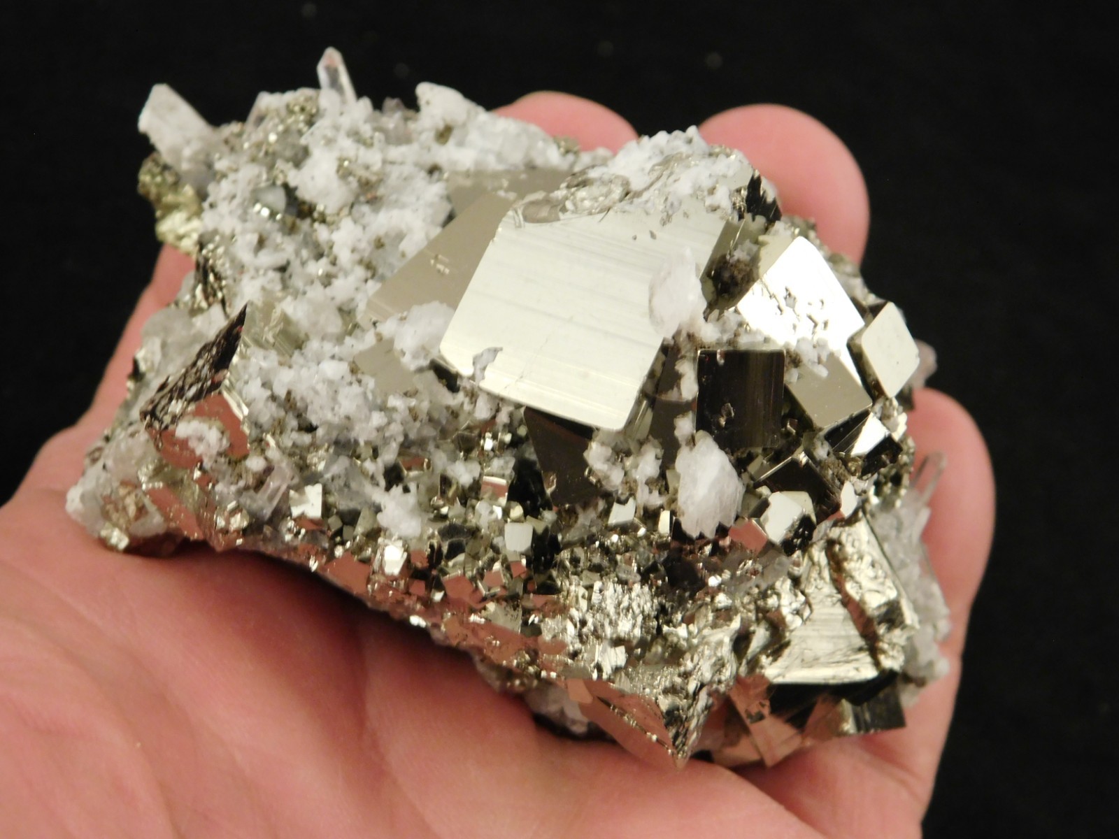 Larger! SUPER Nice PYRITE Crystal CUBE Cluster with Quartz Peru 297gr