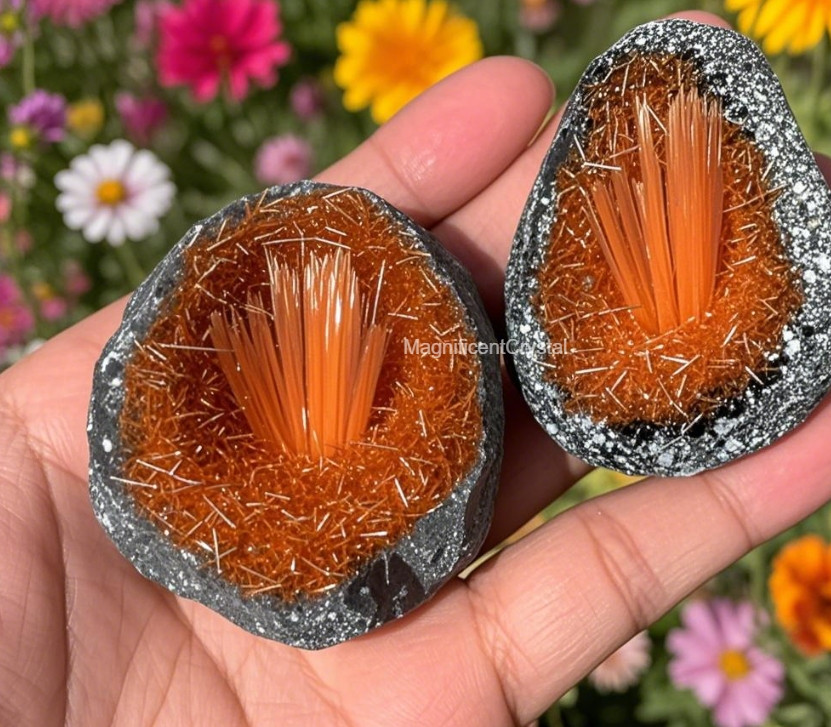 Rare Natural Meteorite Quartz Crystal Specimen Goethite Orange Copper Ore Decor