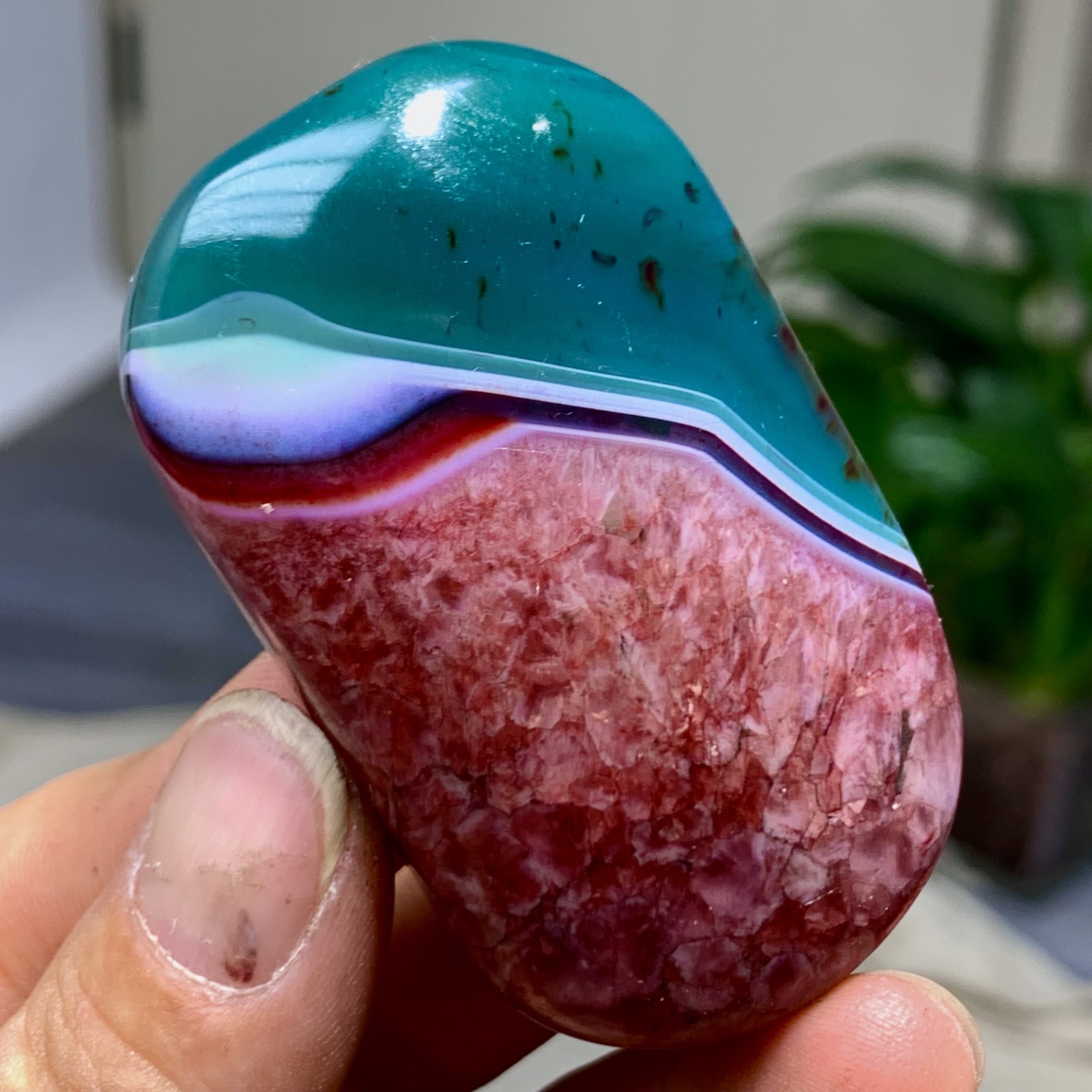 84G Natural colorful agate stripe Crystal mineral oval-shaped form