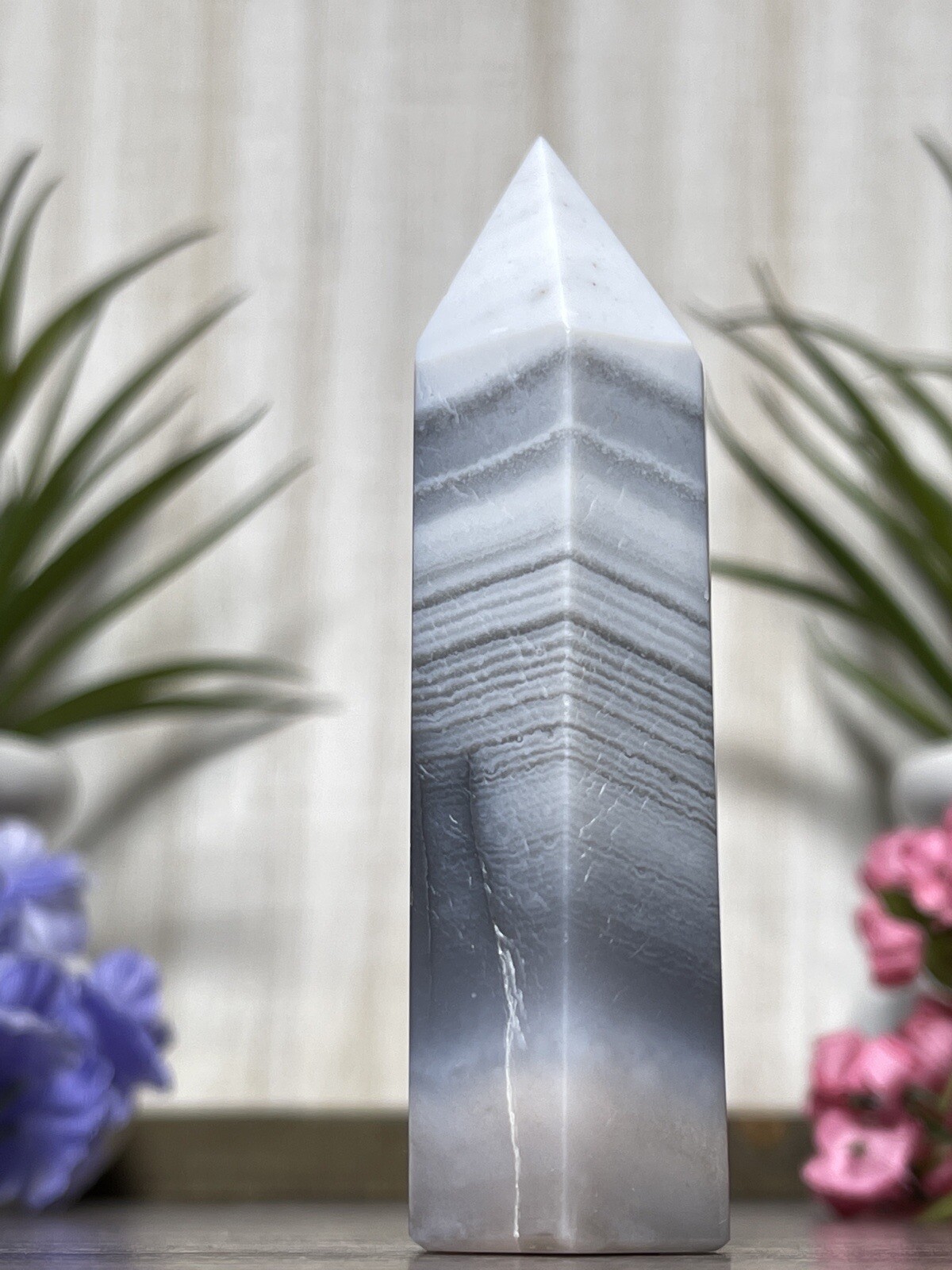 BANDED AGATE TOWER – Mineral Blue Grey Pink Reiki Chakra Crystal Wiccan Witch